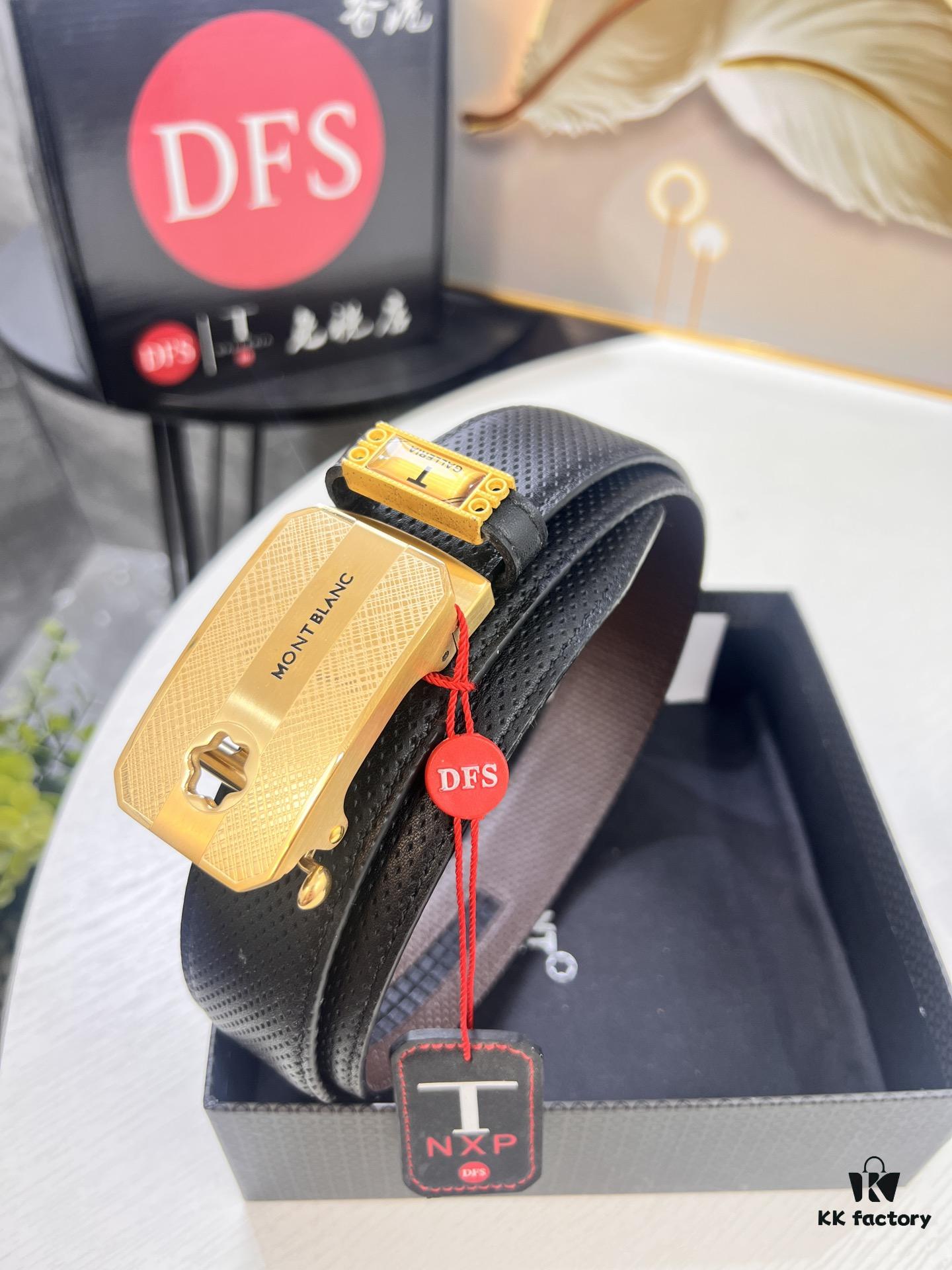 Top-Quality Genuine Leather Belt, Original Factory Hong Kong Duty-Free T Gift Box (NXP Hangtag with Anti-Counterfeit Chip Recognizable on Official Website), Automatic Buckle Series, Precision Stainless Steel Hardware, High-Ion Plating for Fade Resistance, 3.5cm Width, Imported French Crosshatch Calfskin with Natural Palm Texture, Comparable to Authentic Montblanc Quality