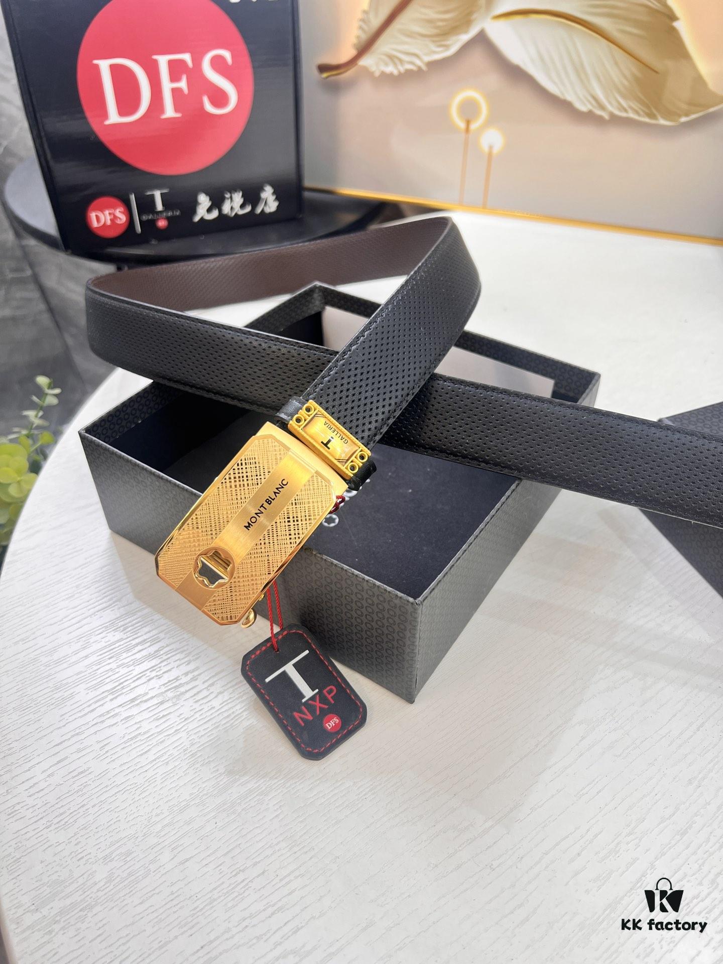 Top-Quality Genuine Leather Belt, Original Factory Hong Kong Duty-Free T Gift Box (NXP Hangtag with Anti-Counterfeit Chip Recognizable on Official Website), Automatic Buckle Series, Precision Stainless Steel Hardware, High-Ion Plating for Fade Resistance, 3.5cm Width, Imported French Crosshatch Calfskin with Natural Palm Texture, Comparable to Authentic Montblanc Quality