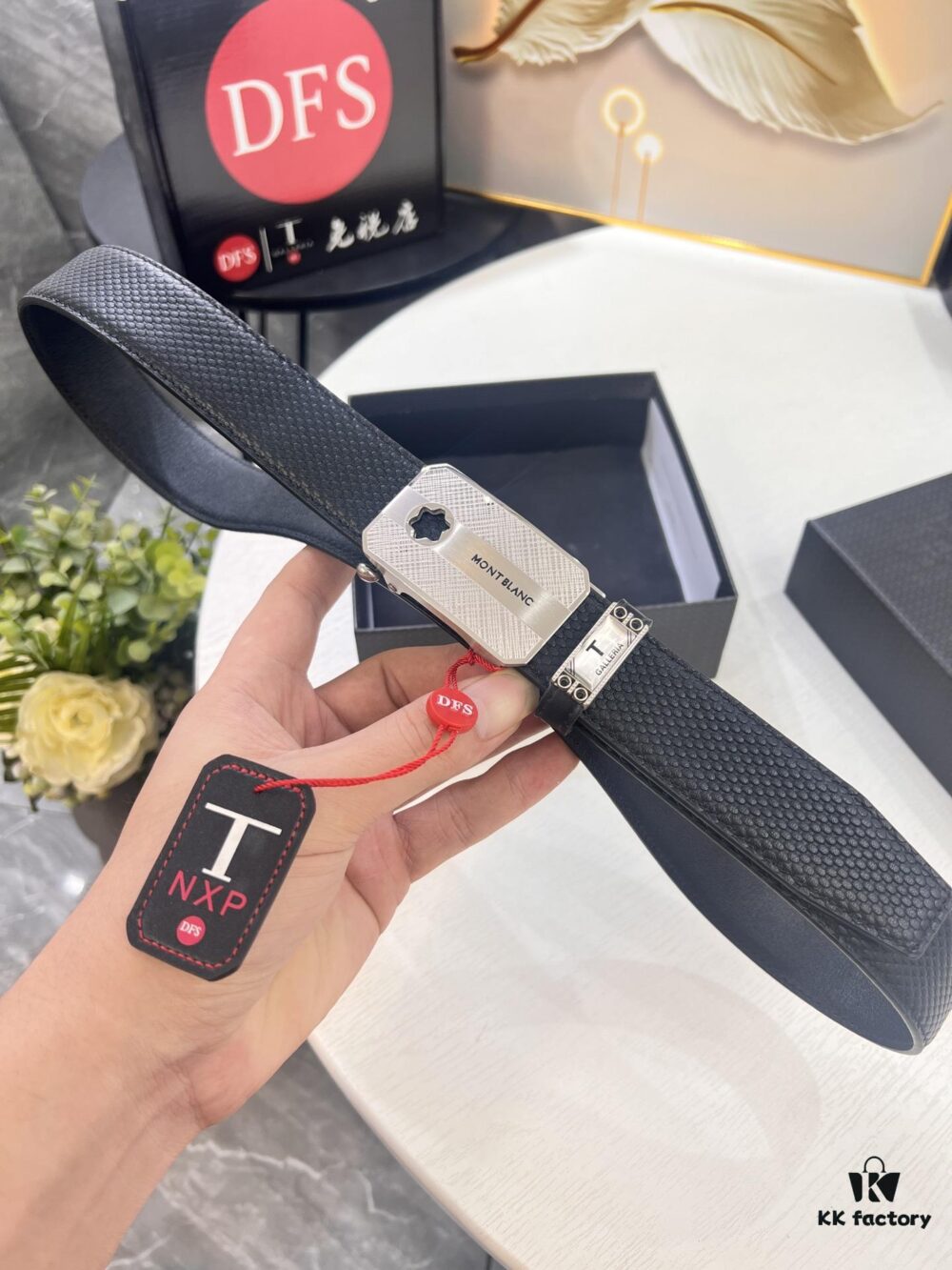 Top-Quality Genuine Leather Belt, Original Factory Hong Kong Duty-Free T Gift Box (NXP RFID Tag Verifiable on Official Website, Authentic Anti-Counterfeit Chip), 3.5cm Width, Imported French Calfskin with Natural Palm Texture, High-Ion Plated Stainless Steel Automatic Buckle, Comparable to Montblanc Authentic Quality