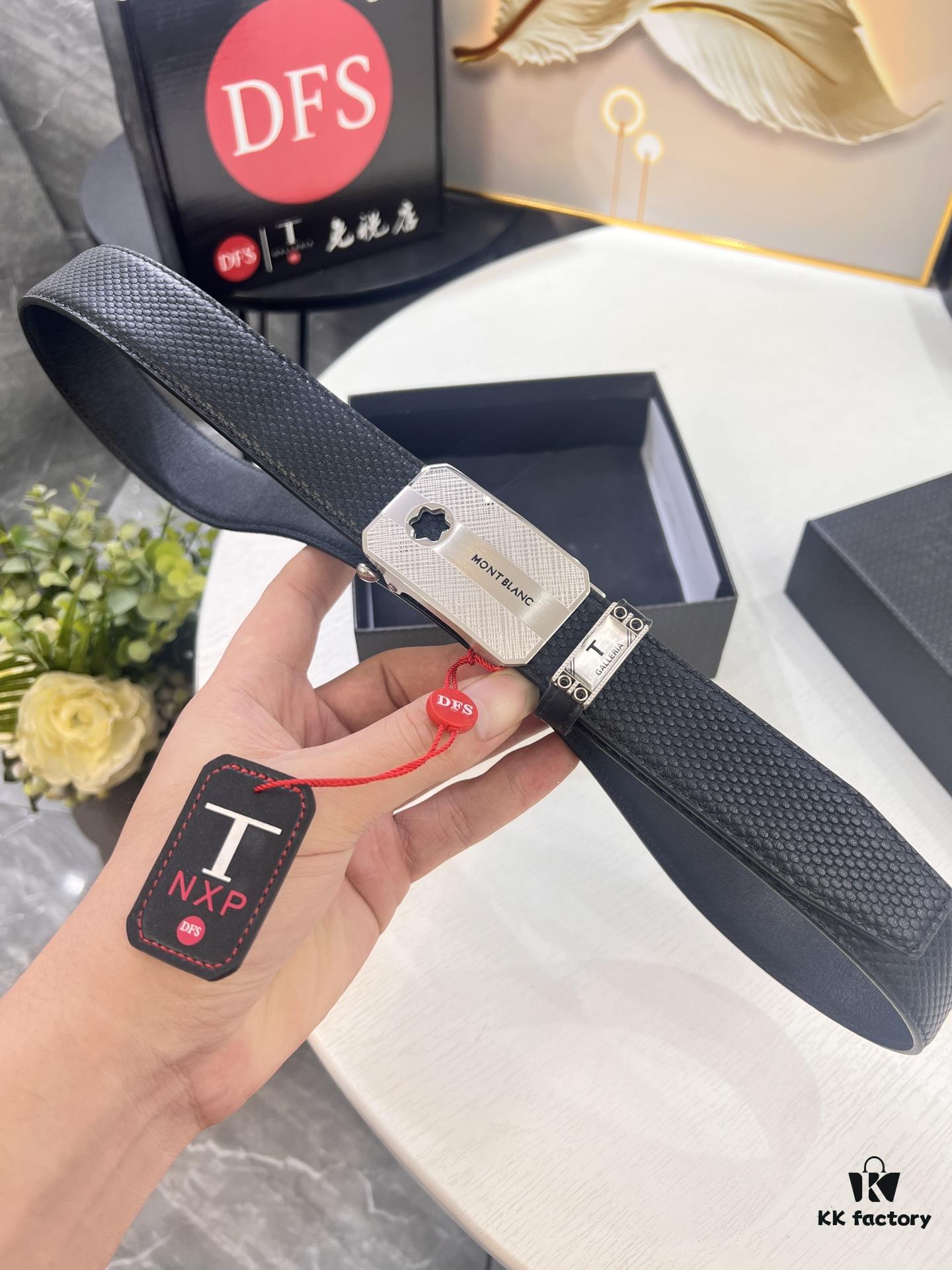 Top-Quality Genuine Leather Belt, Original Factory Hong Kong Duty-Free T Gift Box (NXP RFID Tag Verifiable on Official Website, Authentic Anti-Counterfeit Chip), 3.5cm Width, Imported French Calfskin with Natural Palm Texture, High-Ion Plated Stainless Steel Automatic Buckle, Comparable to Montblanc Authentic Quality