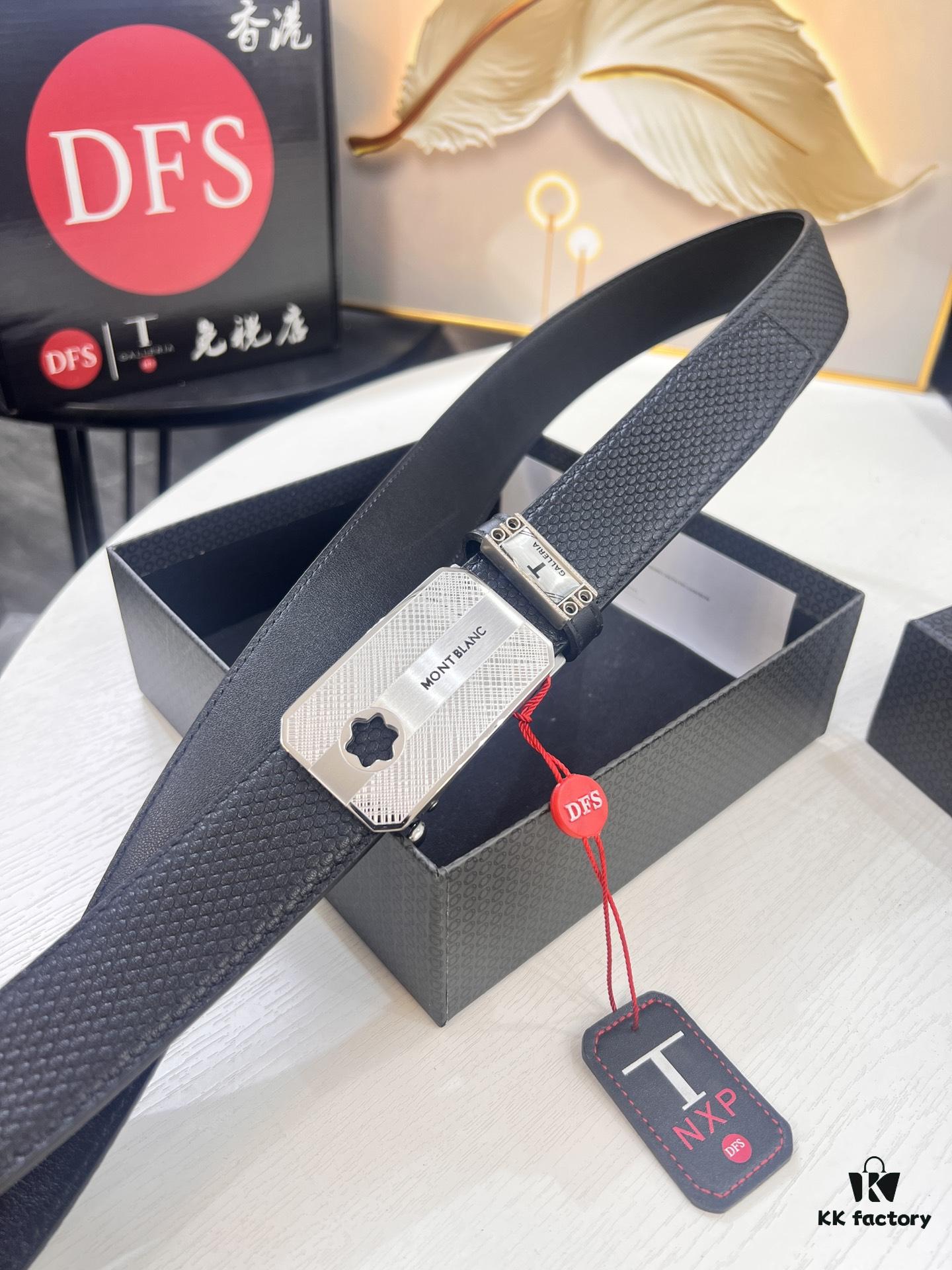 Top-Quality Genuine Leather Belt, Original Factory Hong Kong Duty-Free T Gift Box (NXP RFID Tag Verifiable on Official Website, Authentic Anti-Counterfeit Chip), 3.5cm Width, Imported French Calfskin with Natural Palm Texture, High-Ion Plated Stainless Steel Automatic Buckle, Comparable to Montblanc Authentic Quality