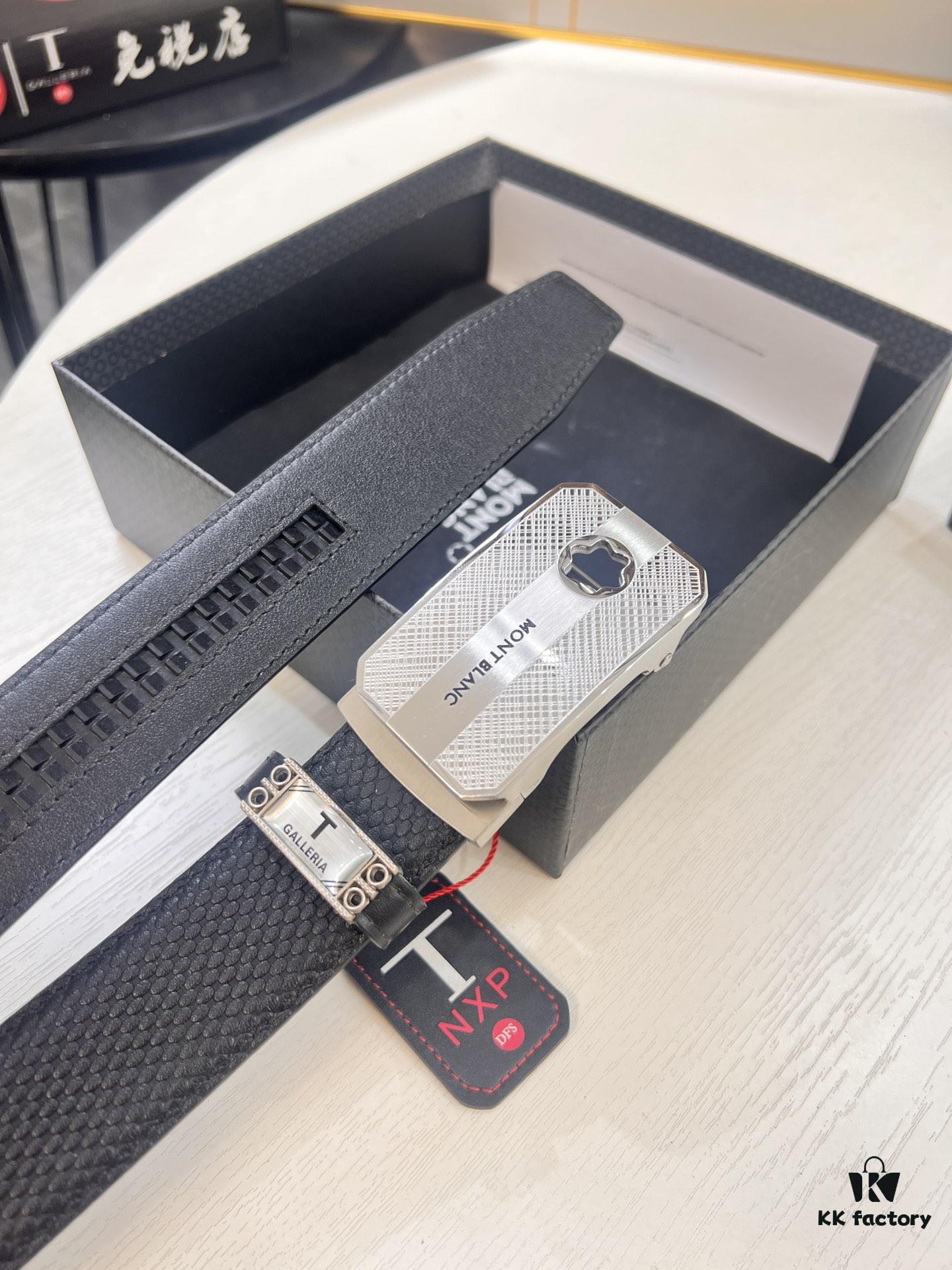 Top-Quality Genuine Leather Belt, Original Factory Hong Kong Duty-Free T Gift Box (NXP RFID Tag Verifiable on Official Website, Authentic Anti-Counterfeit Chip), 3.5cm Width, Imported French Calfskin with Natural Palm Texture, High-Ion Plated Stainless Steel Automatic Buckle, Comparable to Montblanc Authentic Quality