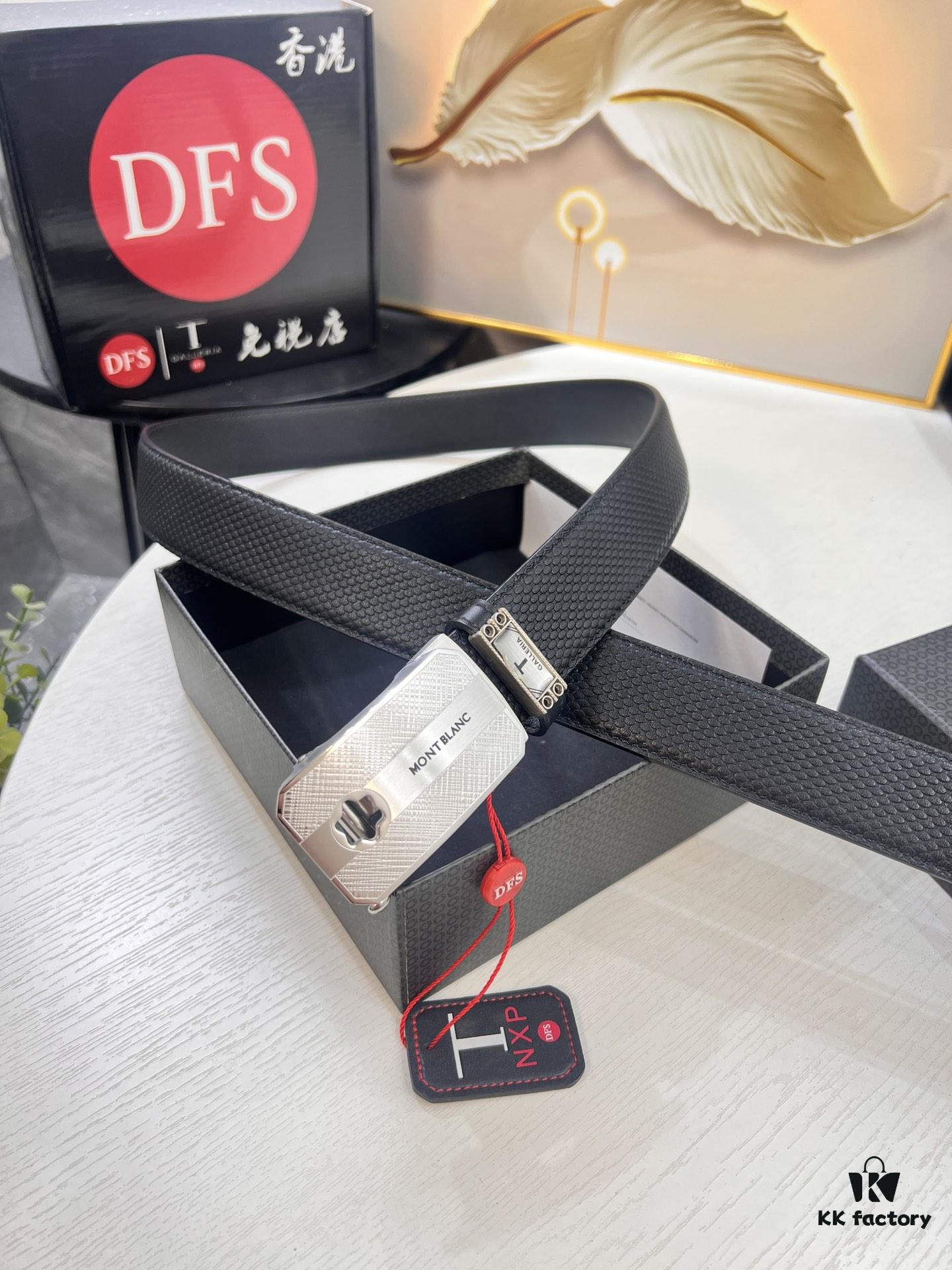 Top-Quality Genuine Leather Belt, Original Factory Hong Kong Duty-Free T Gift Box (NXP RFID Tag Verifiable on Official Website, Authentic Anti-Counterfeit Chip), 3.5cm Width, Imported French Calfskin with Natural Palm Texture, High-Ion Plated Stainless Steel Automatic Buckle, Comparable to Montblanc Authentic Quality