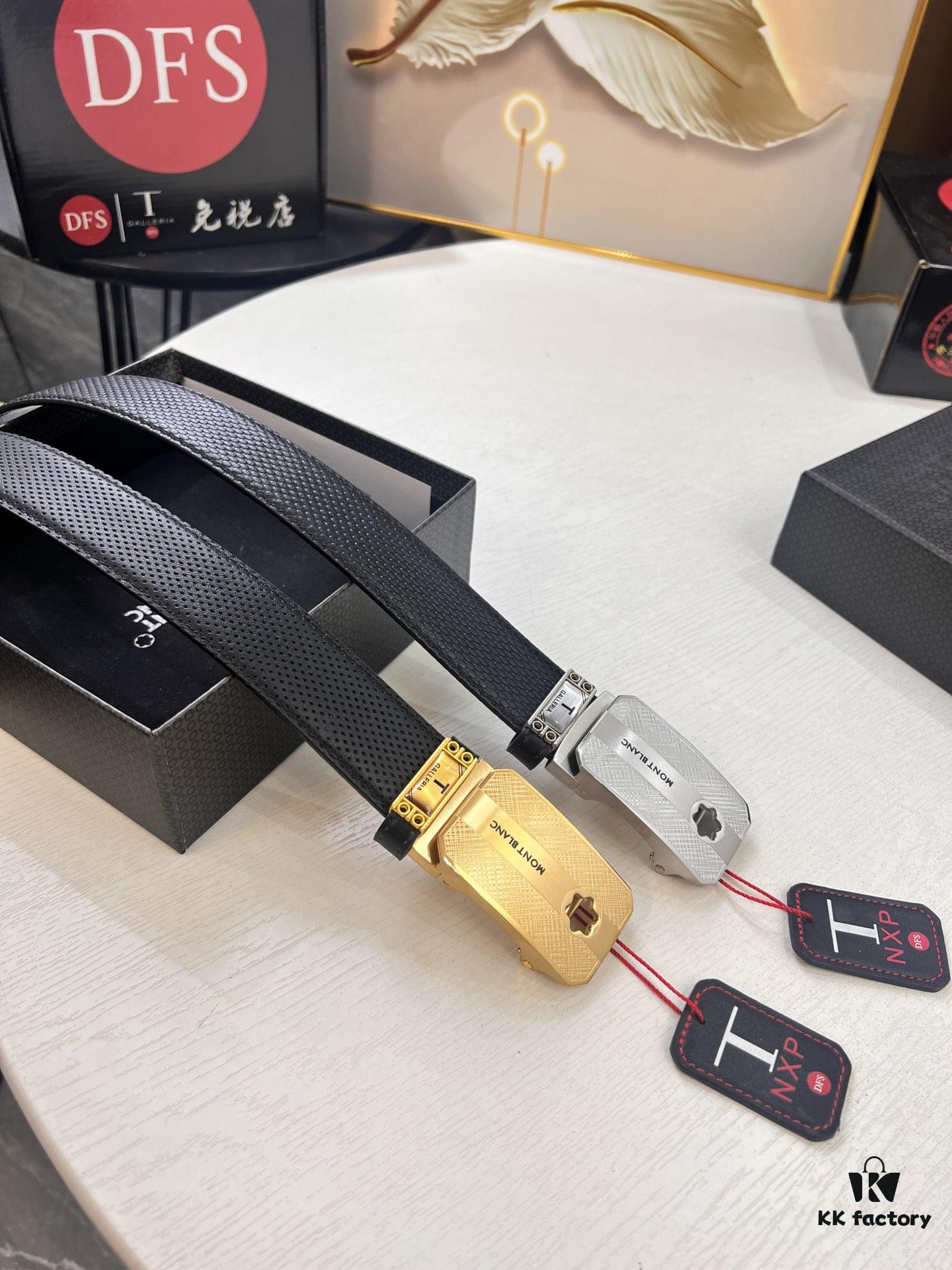 Top-Quality Genuine Leather Belt, Original Factory Hong Kong Duty-Free T Gift Box (NXP RFID Tag Verifiable on Official Website, Authentic Anti-Counterfeit Chip), 3.5cm Width, Imported French Calfskin with Natural Palm Texture, High-Ion Plated Stainless Steel Automatic Buckle, Comparable to Montblanc Authentic Quality