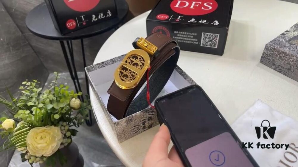 Dior Unisex Series, Imported Embossed Twill Double-Sided Belt, Genuine Leather from Original Factory