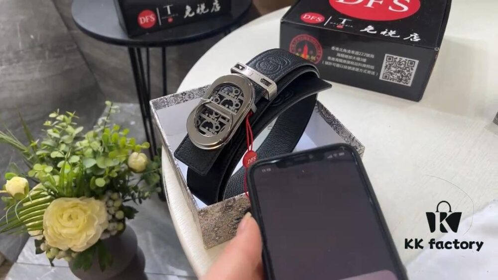 Dior Unisex Series, Imported Embossed Twill Leather Double-Sided Belt