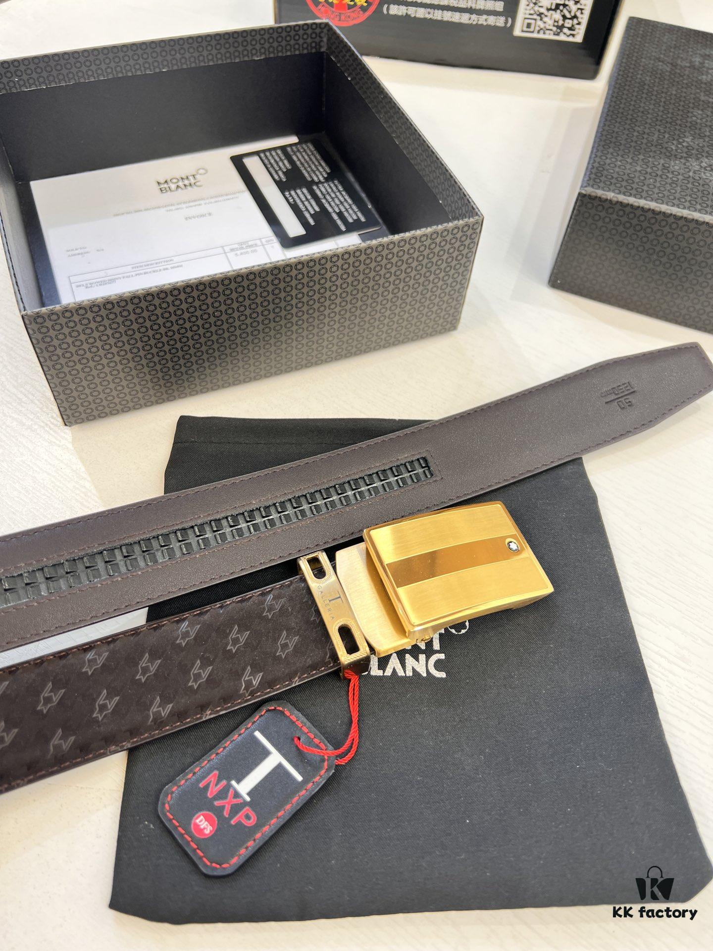 Top-Quality Original Leather Belt, Genuine Hong Kong Duty-Free T Gift Box (NXP Hangtag with Authenticity Chip Recognizable on Official Website), Montblanc Stainless Steel Hardware, Automatic Star Buckle Series, High-Ion Plating for Fade Resistance: Zegna