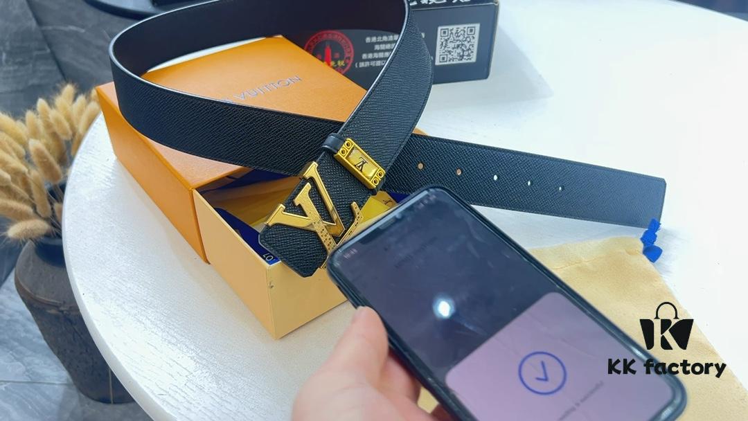 New LV Micro-checkered Palm Pattern Full-grain Leather Belt, Fashion Casual Style, Available on Official Website