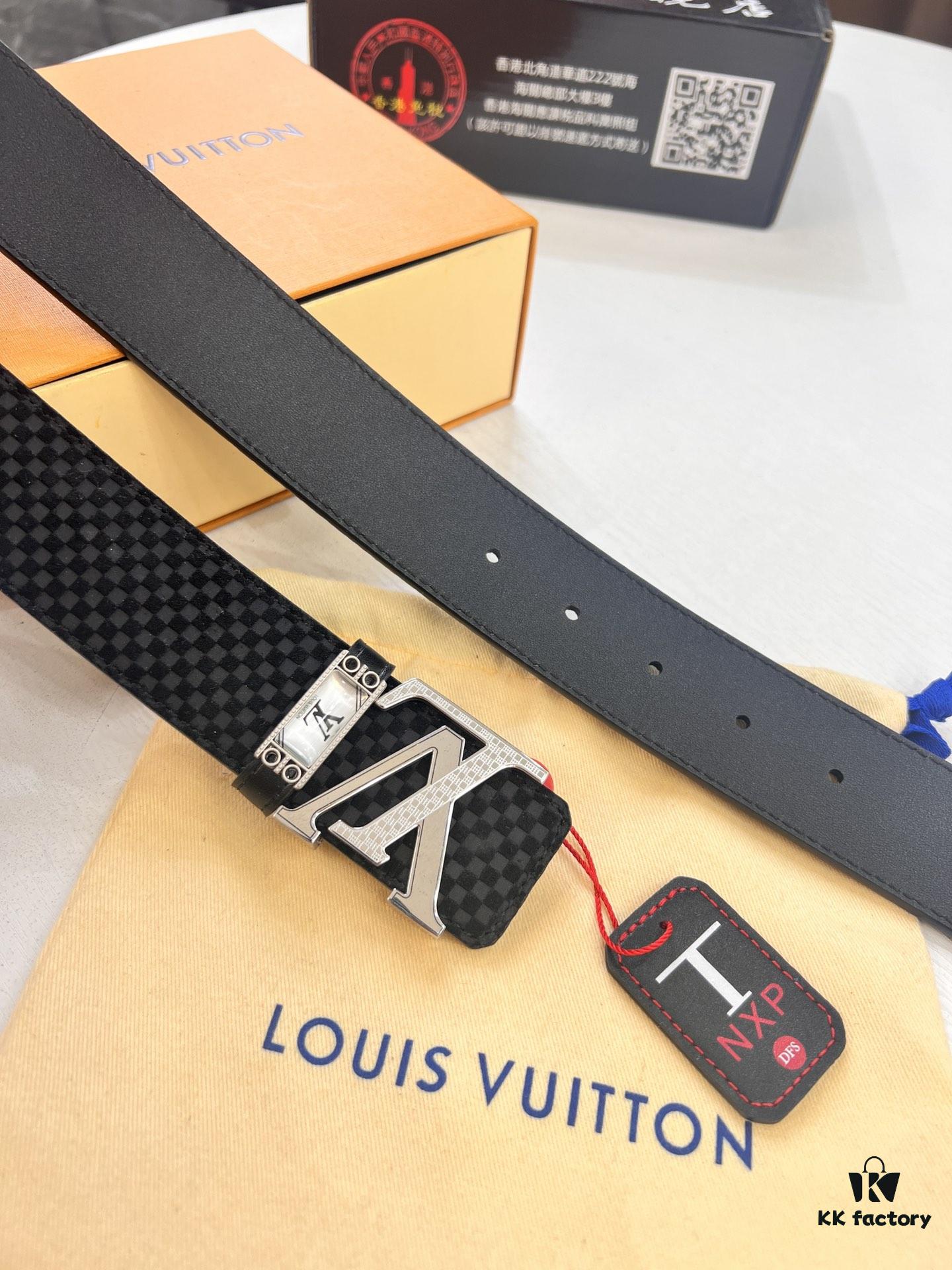 Top-Tier Louis Vuitton LV Belt, Authentic Stainless Steel Hardware, French Box Calf Leather, 3.8cm Width