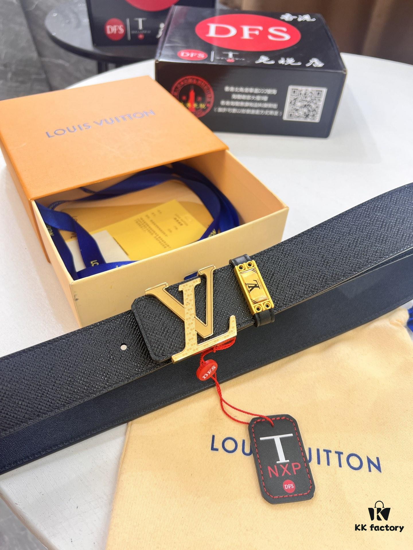 Top-Tier Louis Vuitton LV Belt, Authentic Stainless Steel Hardware, French Box Calf Leather with Palm Texture, 3.8cm Width