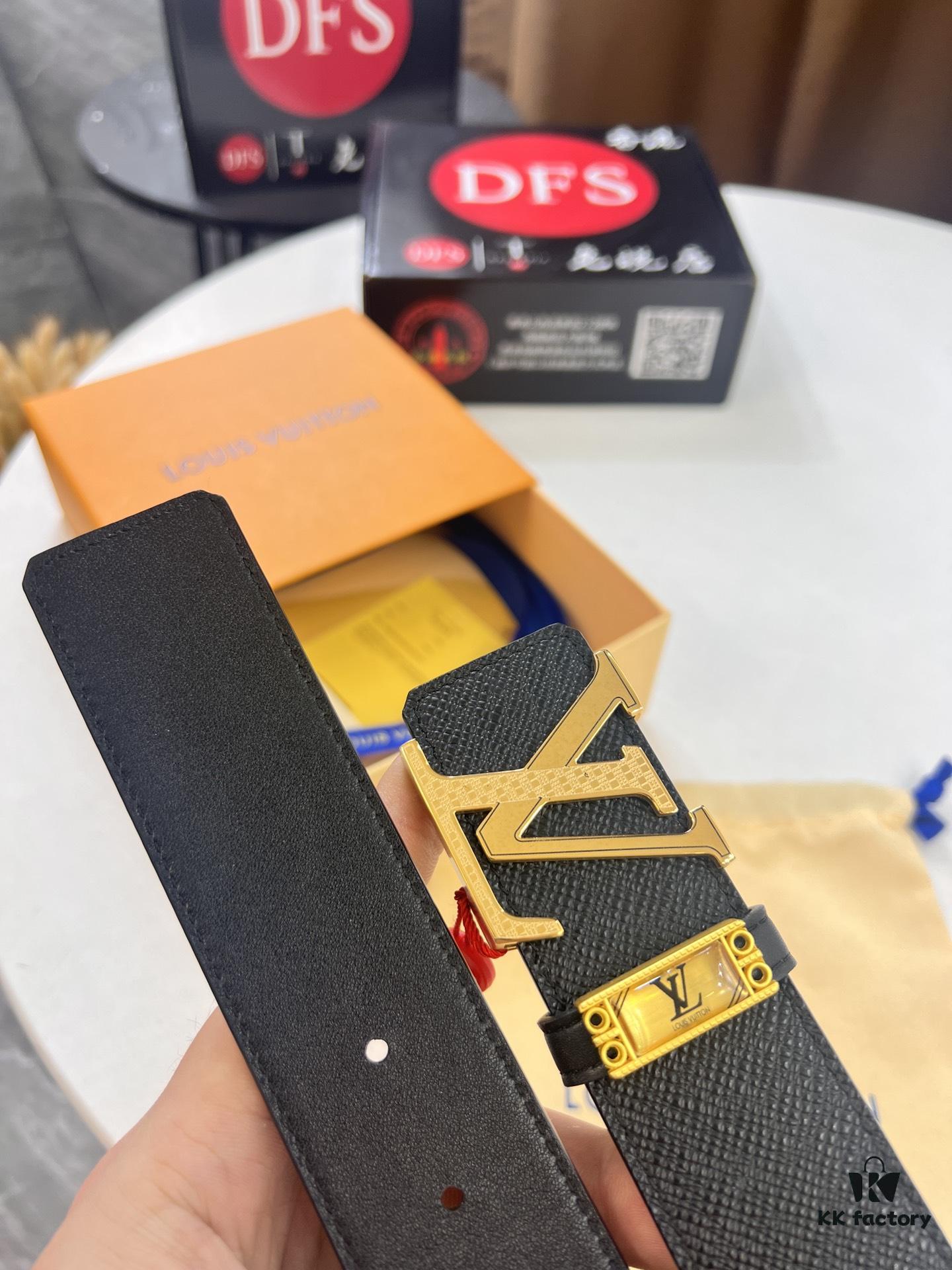 Top-Tier Louis Vuitton LV Belt, Authentic Stainless Steel Hardware, French Box Calf Leather with Palm Texture, 3.8cm Width