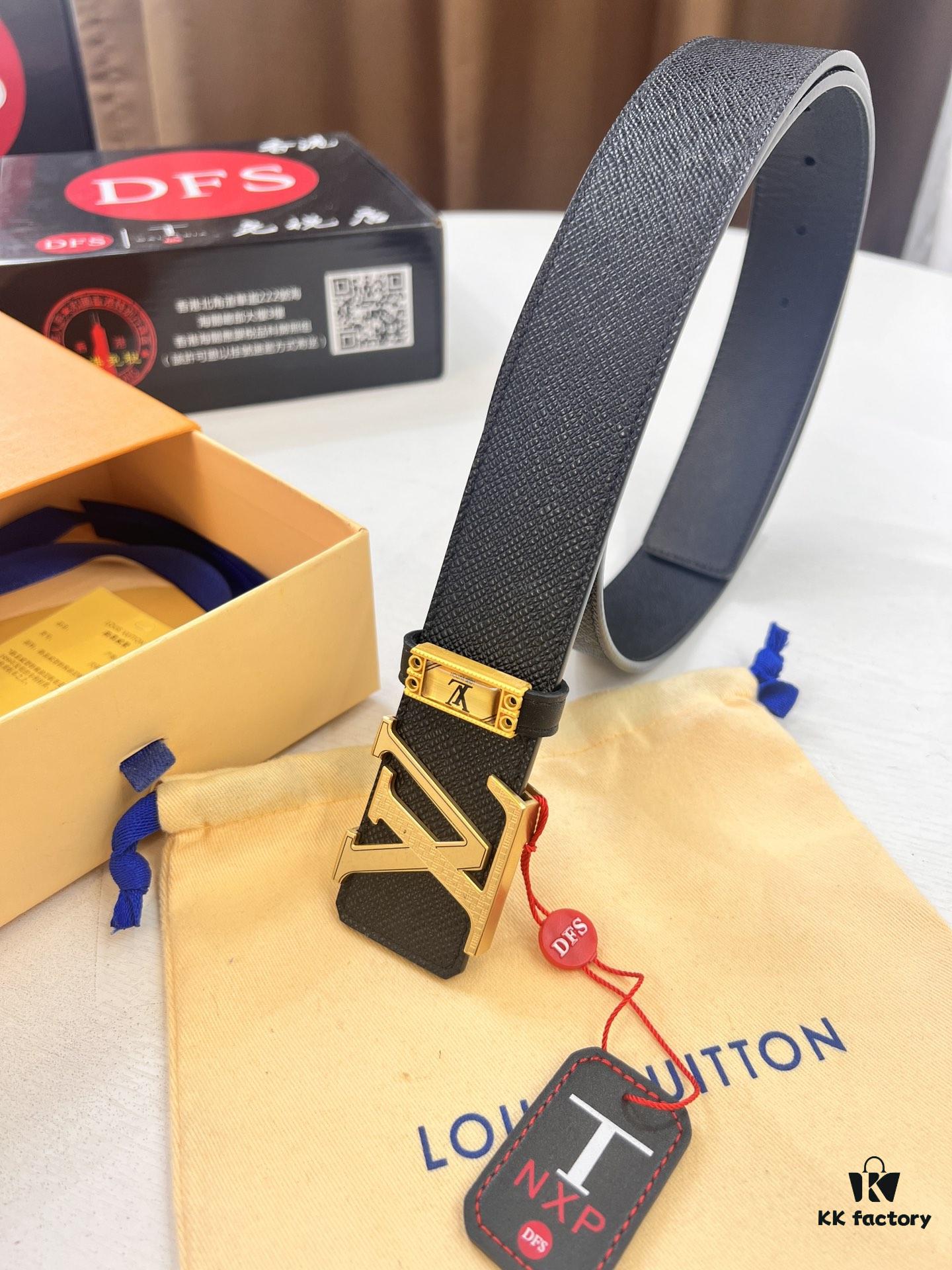 Top-Tier Louis Vuitton LV Belt, Authentic Stainless Steel Hardware, French Box Calf Leather with Palm Texture, 3.8cm Width