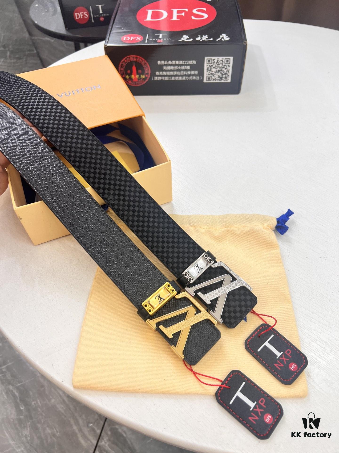 Top-Tier Louis Vuitton LV Belt, Authentic Stainless Steel Hardware, French Box Calf Leather with Palm Texture, 3.8cm Width