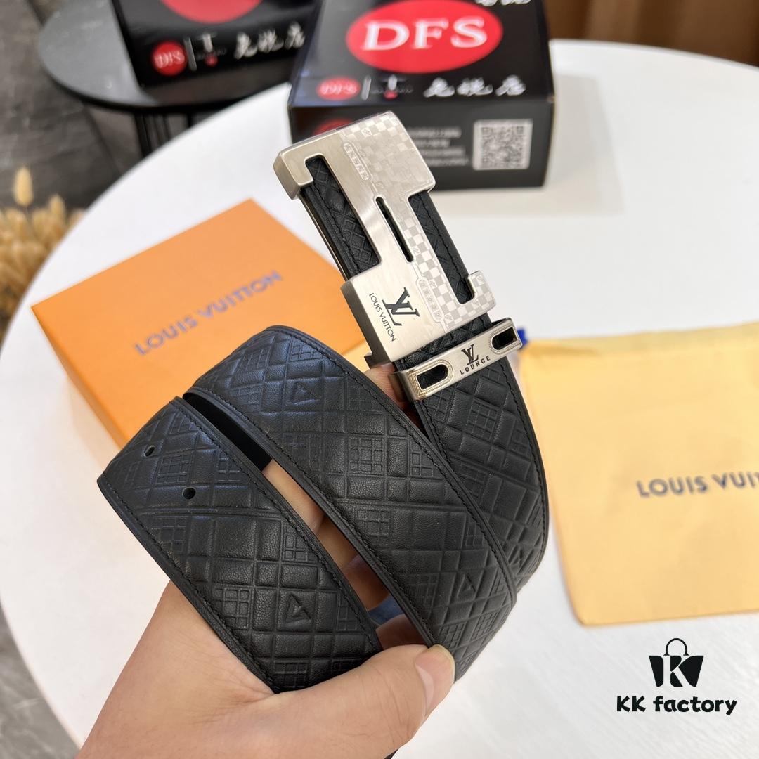 Top-Tier LV Louis Vuitton Belt - Genuine Mold L Letter Polished Stainless Steel Hardware, Inner Buckle Design, 3.8cm Width, French Imported Embossed Cowhide Leather, Hong Kong Duty-Free Premium Gift Box (NXP RFID Tag Verifiable on Official Website, Authentic Anti-Counterfeit Chip)