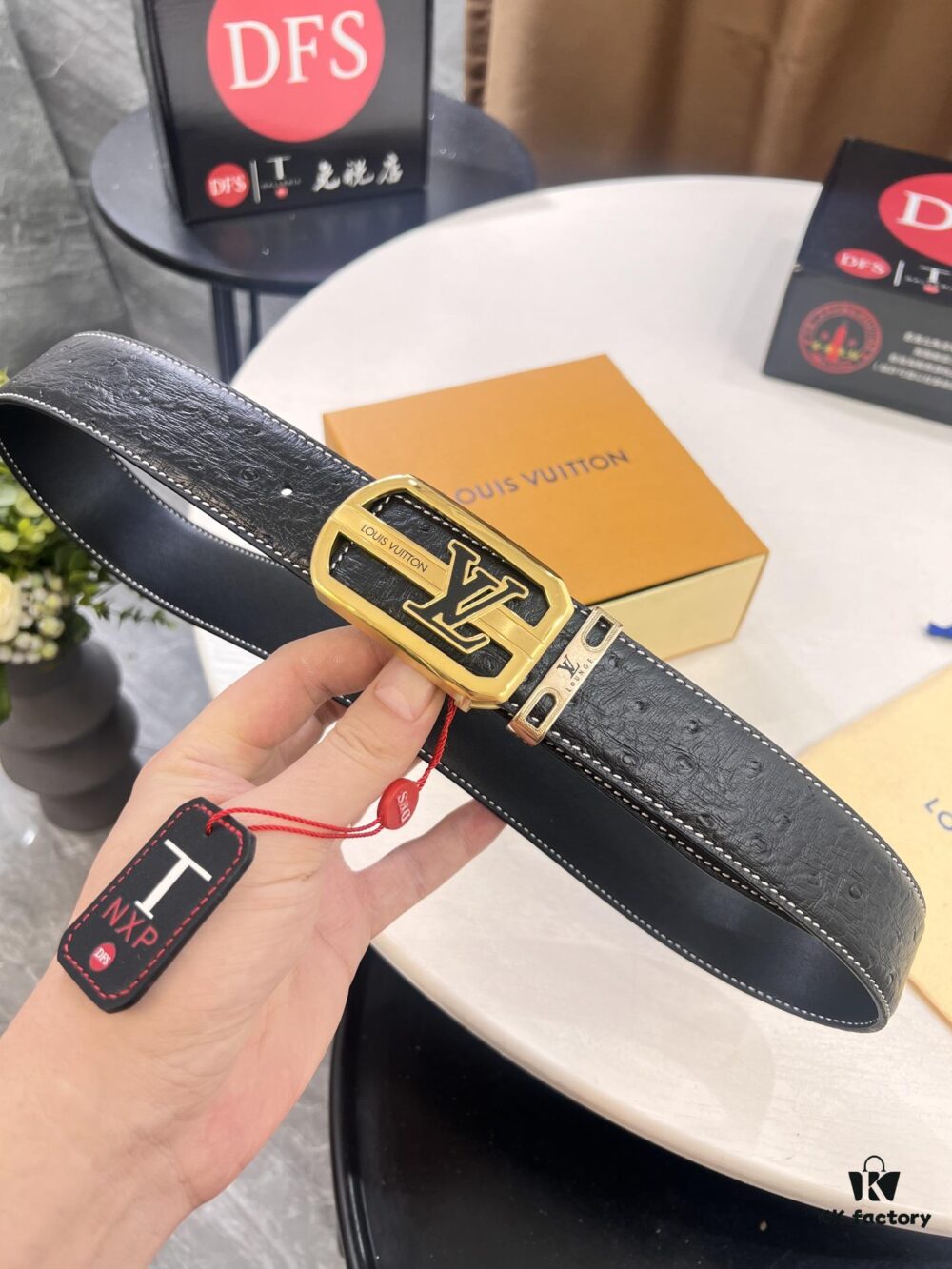 Top-tier Louis Vuitton LV Belt, Original Hong Kong Duty-Free T Gift Box, NFC Chip Identifiable via Official Website, Beveled Stainless Steel Hardware, 3.8cm Width, Premium French Crocodile Ostrich Grain Full-Grain Calfskin Leather