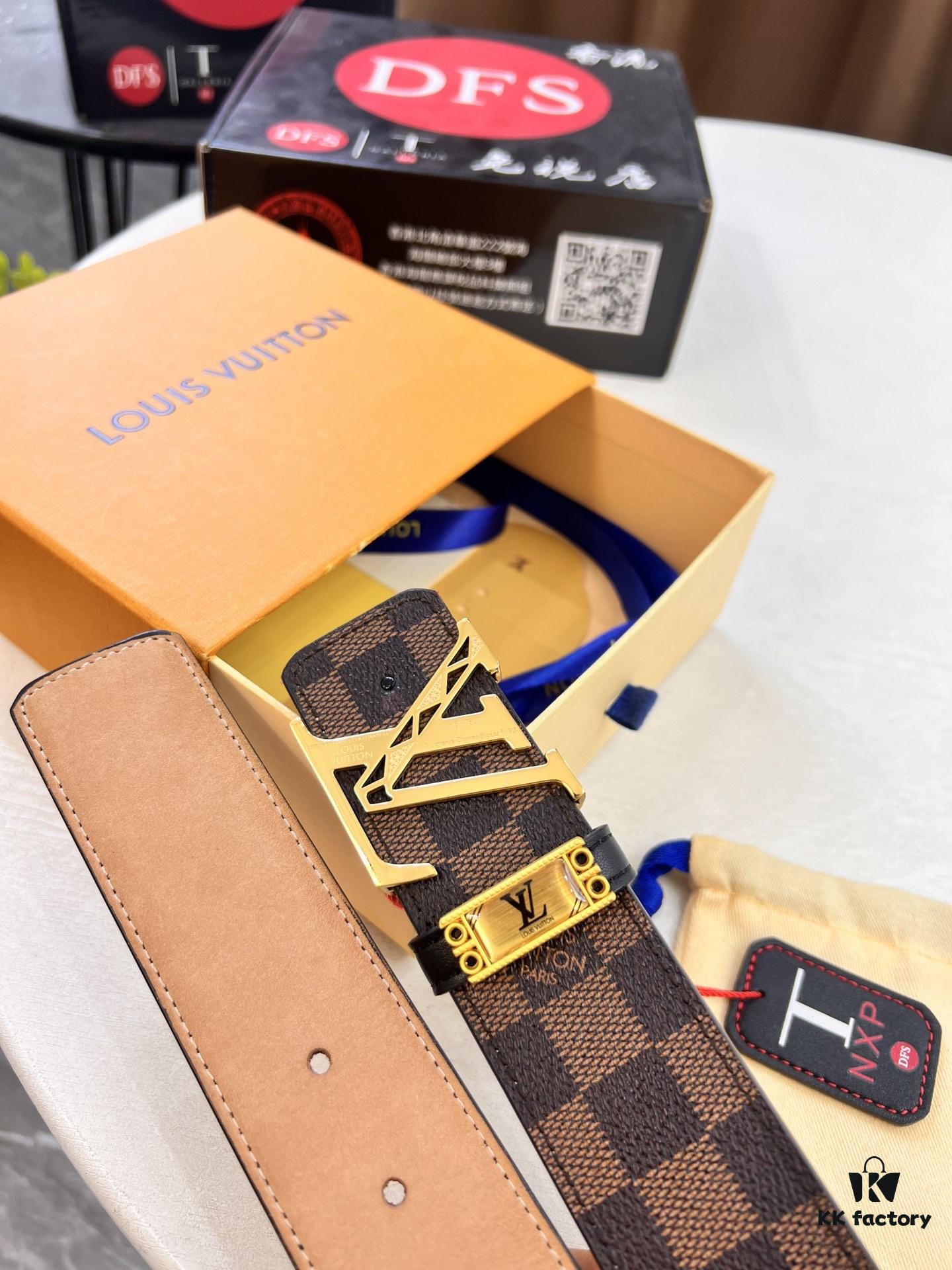 LV Men's Belt, New Arrival, Premium Cowhide Matte Leather, 3.8cm Width, Original Imported Fabric, Luxury Custom-Made Belt with NXP Anti-Counterfeit Chip