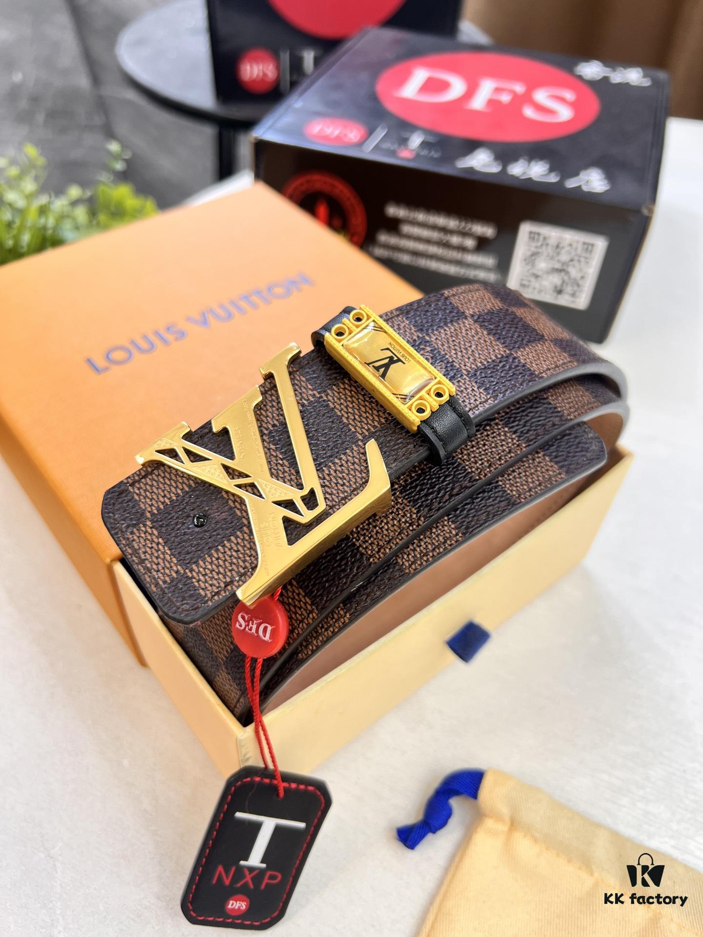 LV Men's Belt, New Arrival, Premium Cowhide Matte Leather, 3.8cm Width, Original Imported Fabric, Luxury Custom-Made Belt with NXP Anti-Counterfeit Chip