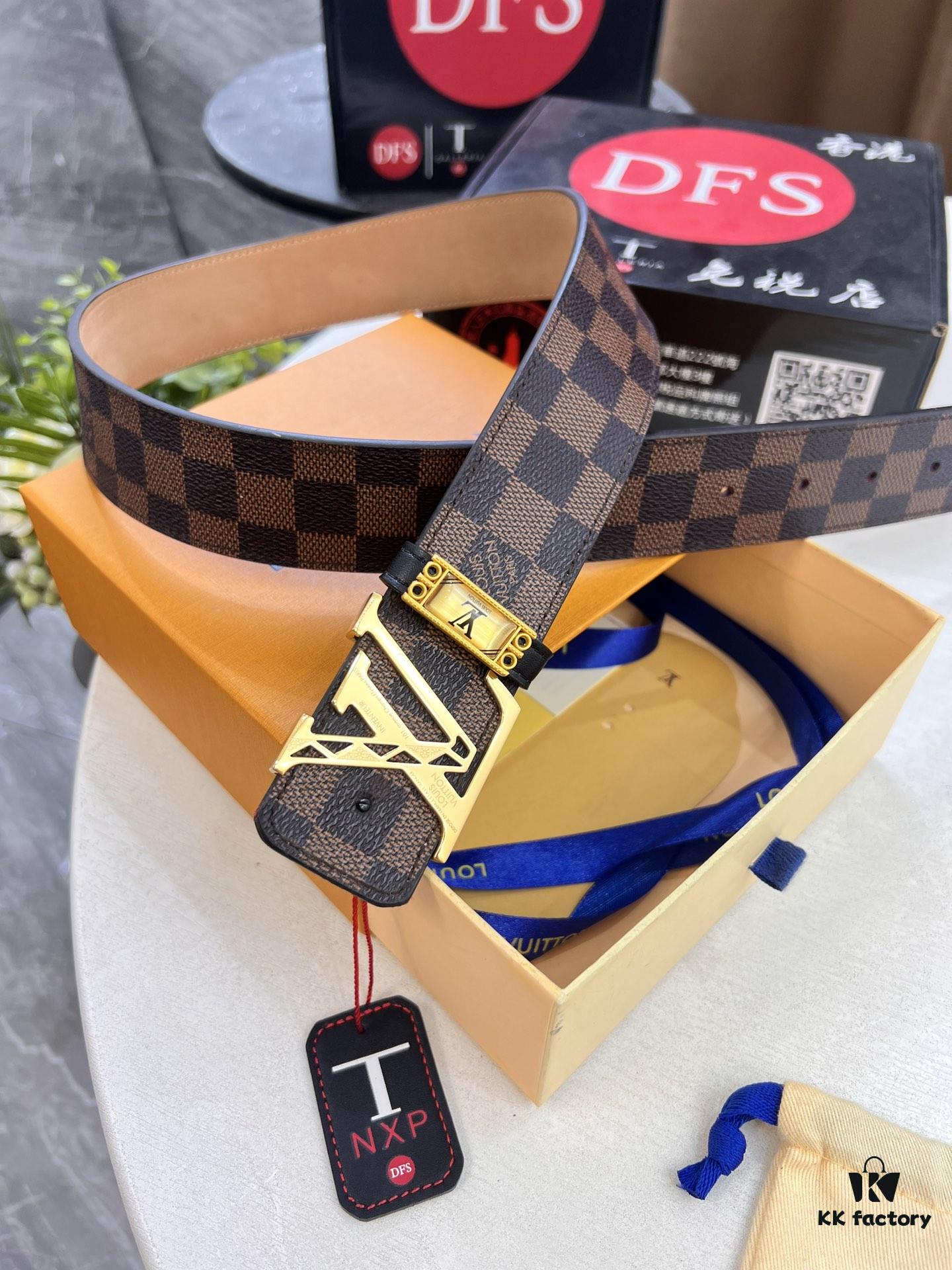 LV Men's Belt, New Arrival, Premium Cowhide Matte Leather, 3.8cm Width, Original Imported Fabric, Luxury Custom-Made Belt with NXP Anti-Counterfeit Chip