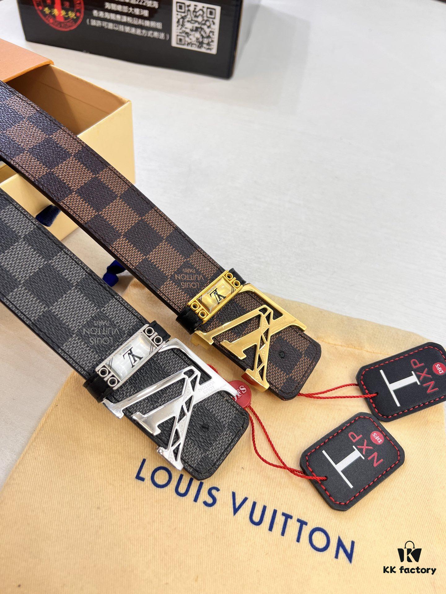 LV Men's Belt, New Arrival, Premium Cowhide Matte Leather, 3.8cm Width, Original Imported Fabric, Luxury Custom-Made Belt with NXP Anti-Counterfeit Chip