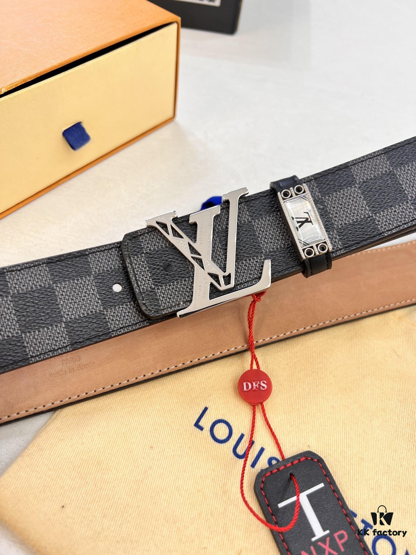 LV Men's Belt, New Arrival, Genuine Cowhide Leather, 3.8cm Width, Original Imported Fabric, Luxury Custom Design