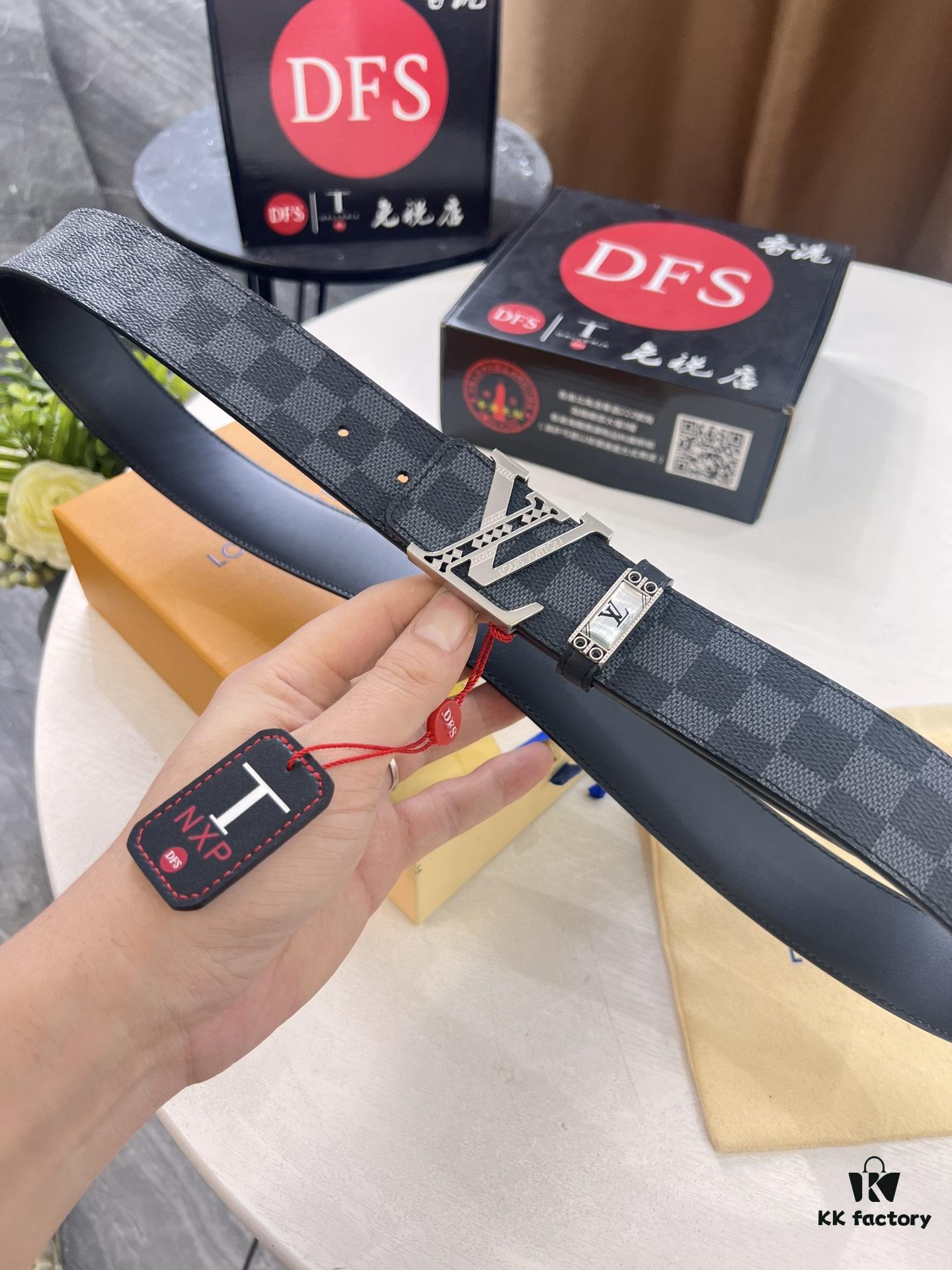 LV Men's Belt, Latest Design, ZP Molded, Synchronized with Original Classic Pattern Fabric, Full-Grain Cowhide Leather, Heavy-Duty Stainless Steel Hardware, 4.0cm Width