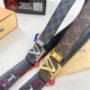 LV Men's Belt, Latest Design, ZP Molded, Synchronized with Original Classic Pattern Fabric, Full-Grain Cowhide Leather, Heavy-Duty Stainless Steel Hardware, 4.0cm Width