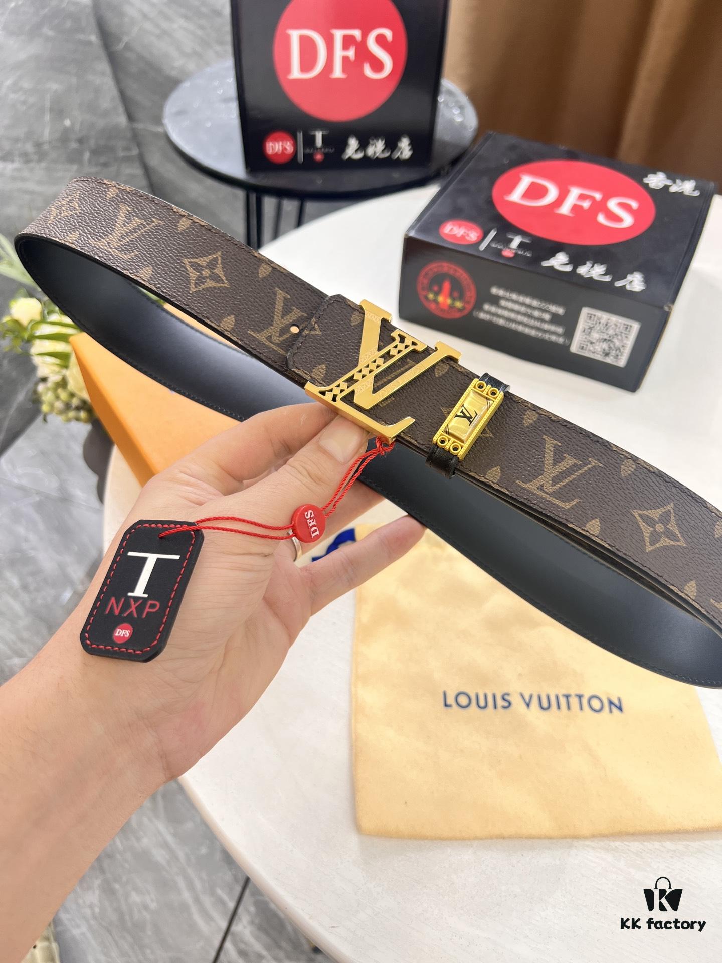 Louis Vuitton LV Men's Belt, Latest Design, ZP Molded, Synchronized with Original Monogram Fabric, Full-Grain Cowhide Leather, Heavy-Duty Stainless Steel Hardware, 4.0cm Width