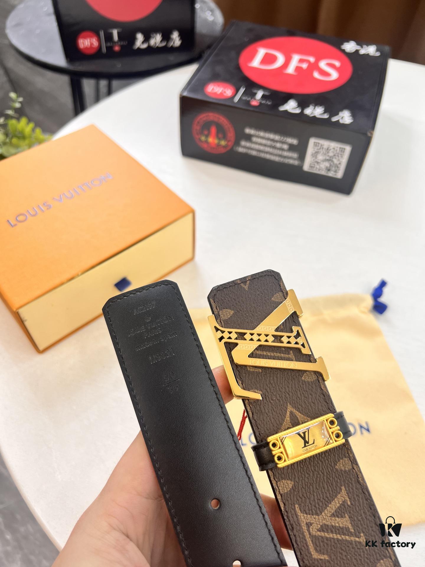 Louis Vuitton LV Men's Belt, Latest Design, ZP Molded, Synchronized with Original Monogram Fabric, Full-Grain Cowhide Leather, Heavy-Duty Stainless Steel Hardware, 4.0cm Width