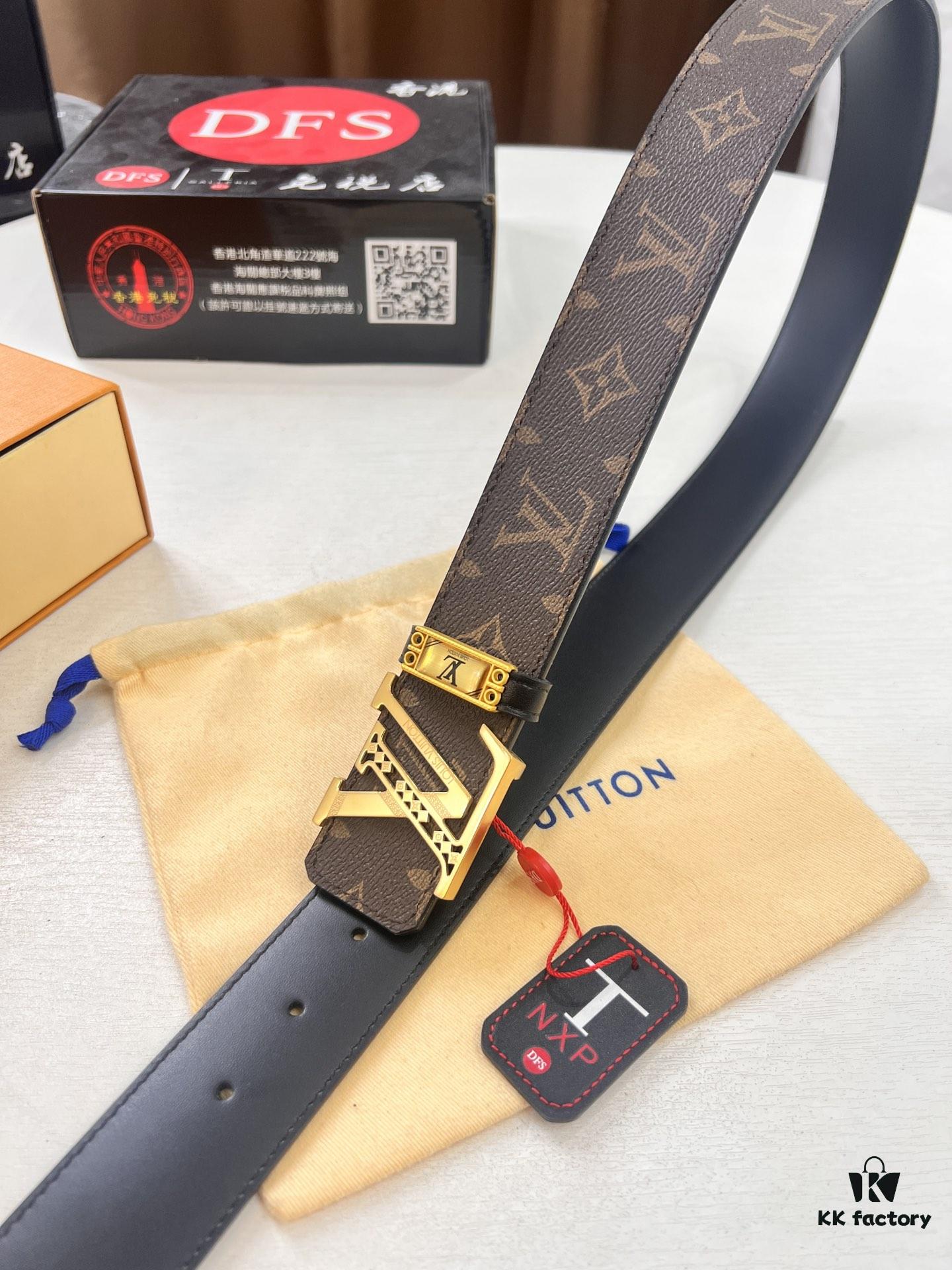 Louis Vuitton LV Men's Belt, Latest Design, ZP Molded, Synchronized with Original Monogram Fabric, Full-Grain Cowhide Leather, Heavy-Duty Stainless Steel Hardware, 4.0cm Width