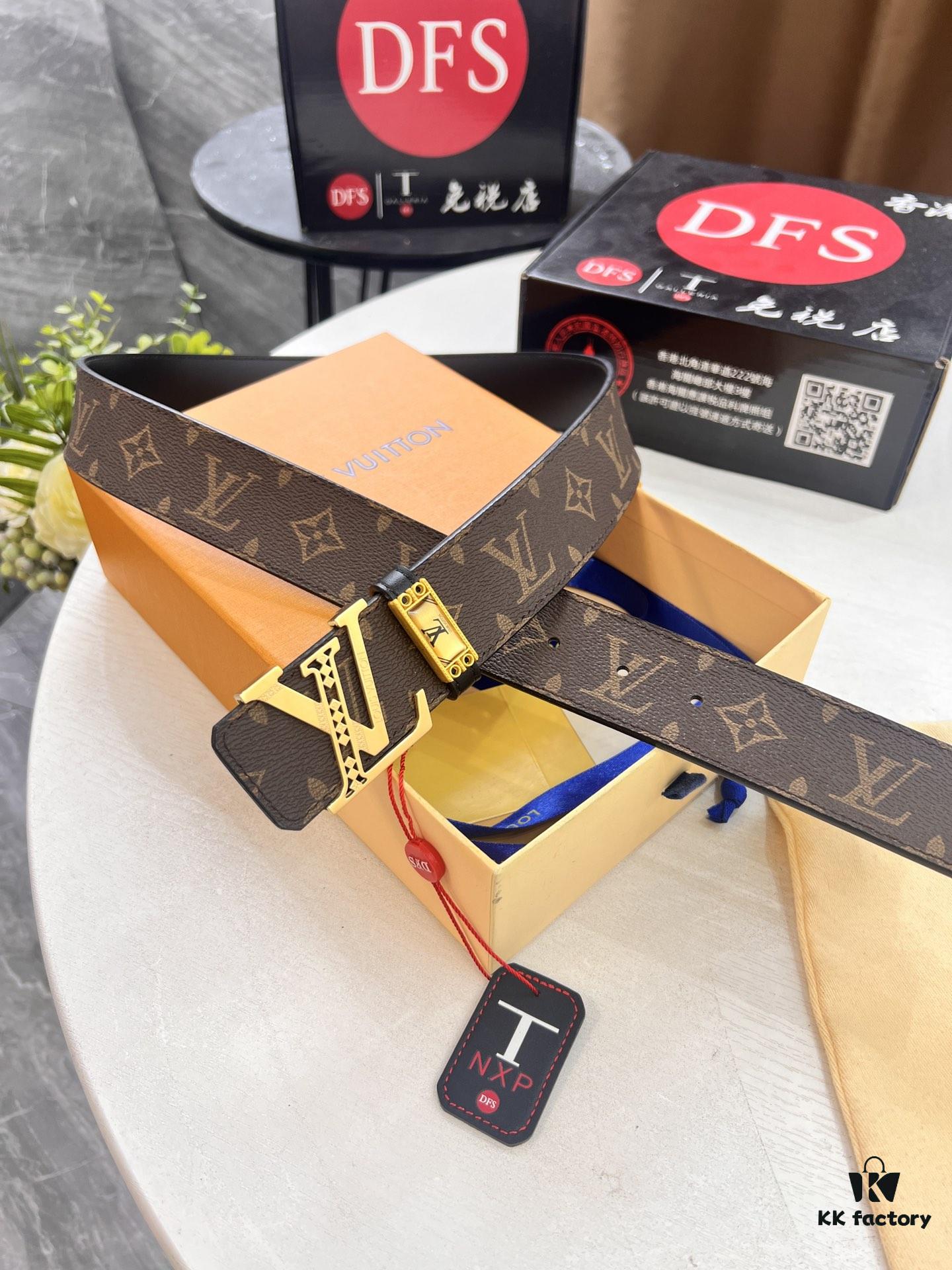 Louis Vuitton LV Men's Belt, Latest Design, ZP Molded, Synchronized with Original Monogram Fabric, Full-Grain Cowhide Leather, Heavy-Duty Stainless Steel Hardware, 4.0cm Width