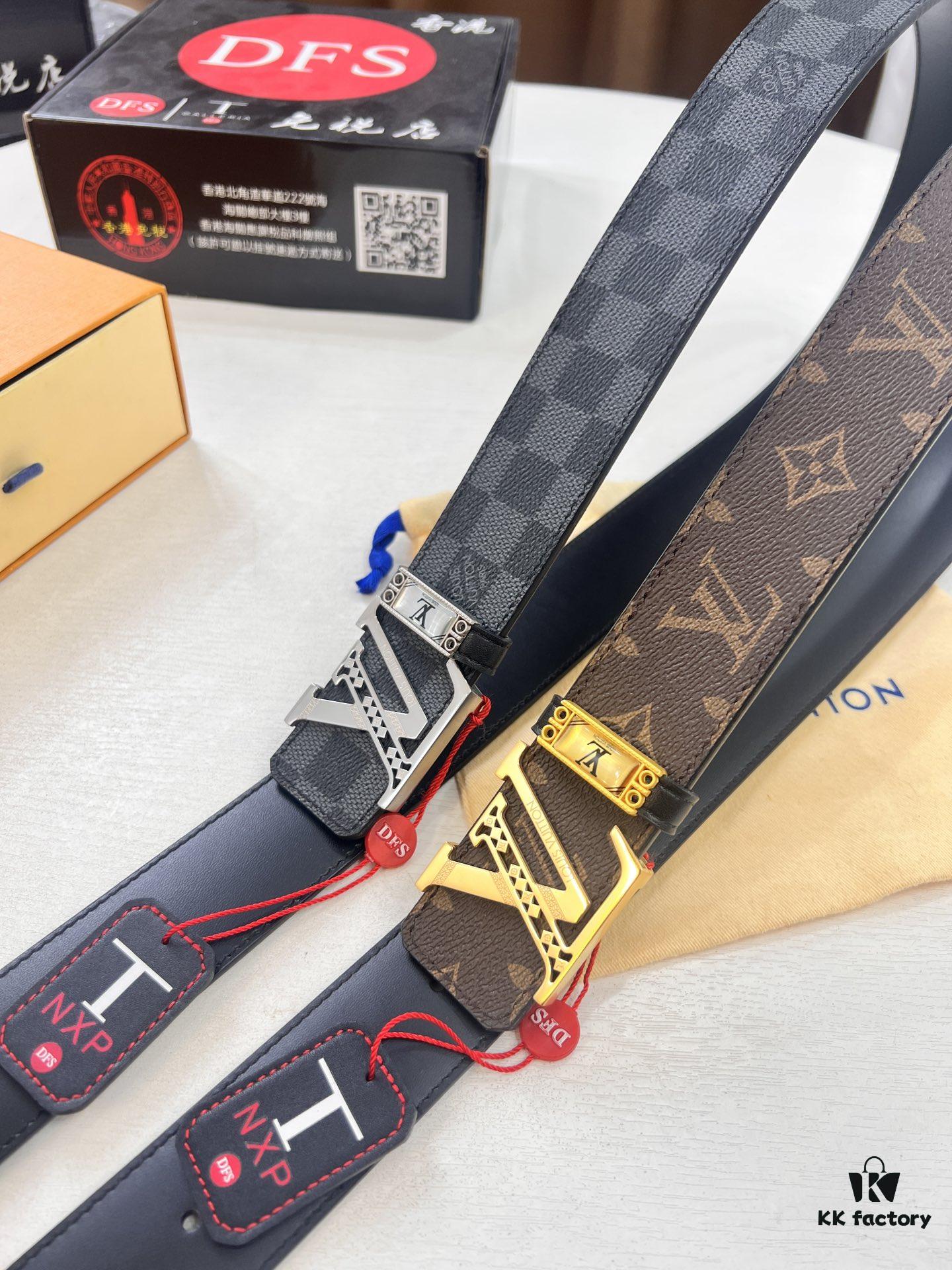 Louis Vuitton LV Men's Belt, Latest Design, ZP Molded, Synchronized with Original Monogram Fabric, Full-Grain Cowhide Leather, Heavy-Duty Stainless Steel Hardware, 4.0cm Width