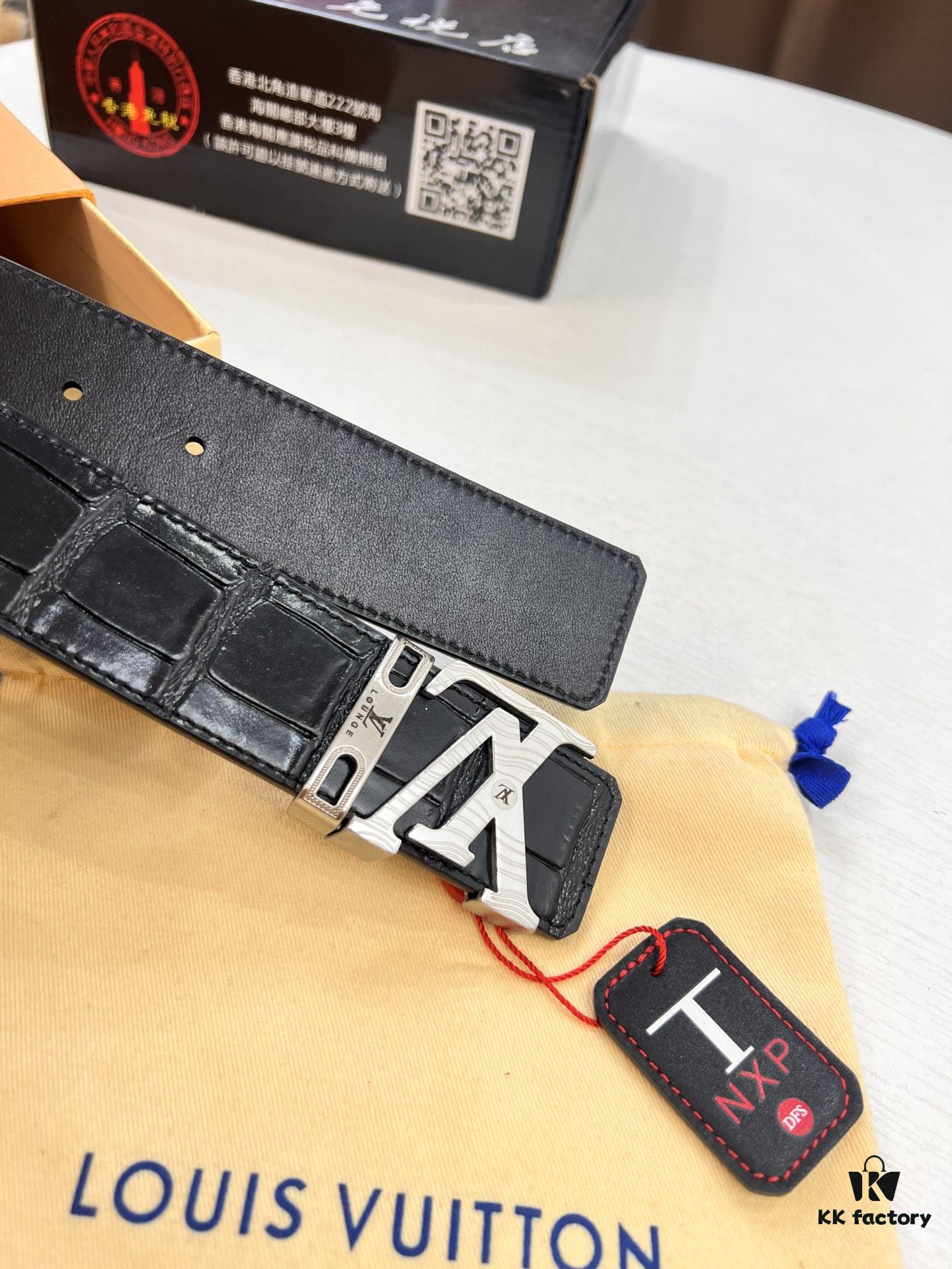 Top-Tier Leather Belt, Original Factory Premium Hong Kong Duty-Free T Gift Box (NXP RFID Tag with Website Verification, Authentic Anti-Counterfeit Chip), Genuine LV Louis Vuitton Style