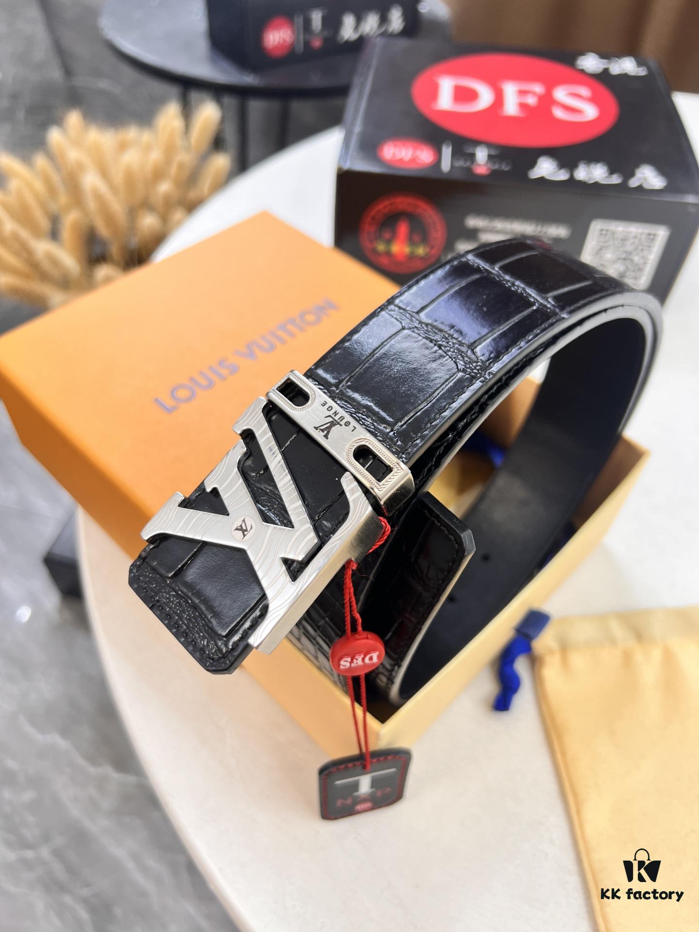 Top-Tier Leather Belt, Original Factory Premium Hong Kong Duty-Free T Gift Box (NXP RFID Tag with Website Verification, Authentic Anti-Counterfeit Chip), Genuine LV Louis Vuitton Style