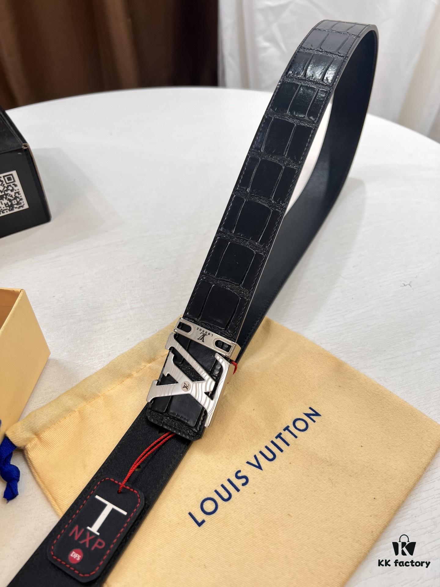 Top-Tier Leather Belt, Original Factory Premium Hong Kong Duty-Free T Gift Box (NXP RFID Tag with Website Verification, Authentic Anti-Counterfeit Chip), Genuine LV Louis Vuitton Style