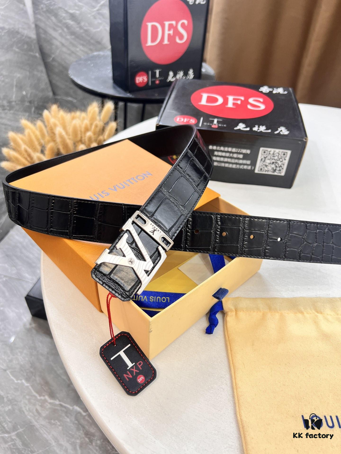 Top-Tier Leather Belt, Original Factory Premium Hong Kong Duty-Free T Gift Box (NXP RFID Tag with Website Verification, Authentic Anti-Counterfeit Chip), Genuine LV Louis Vuitton Style