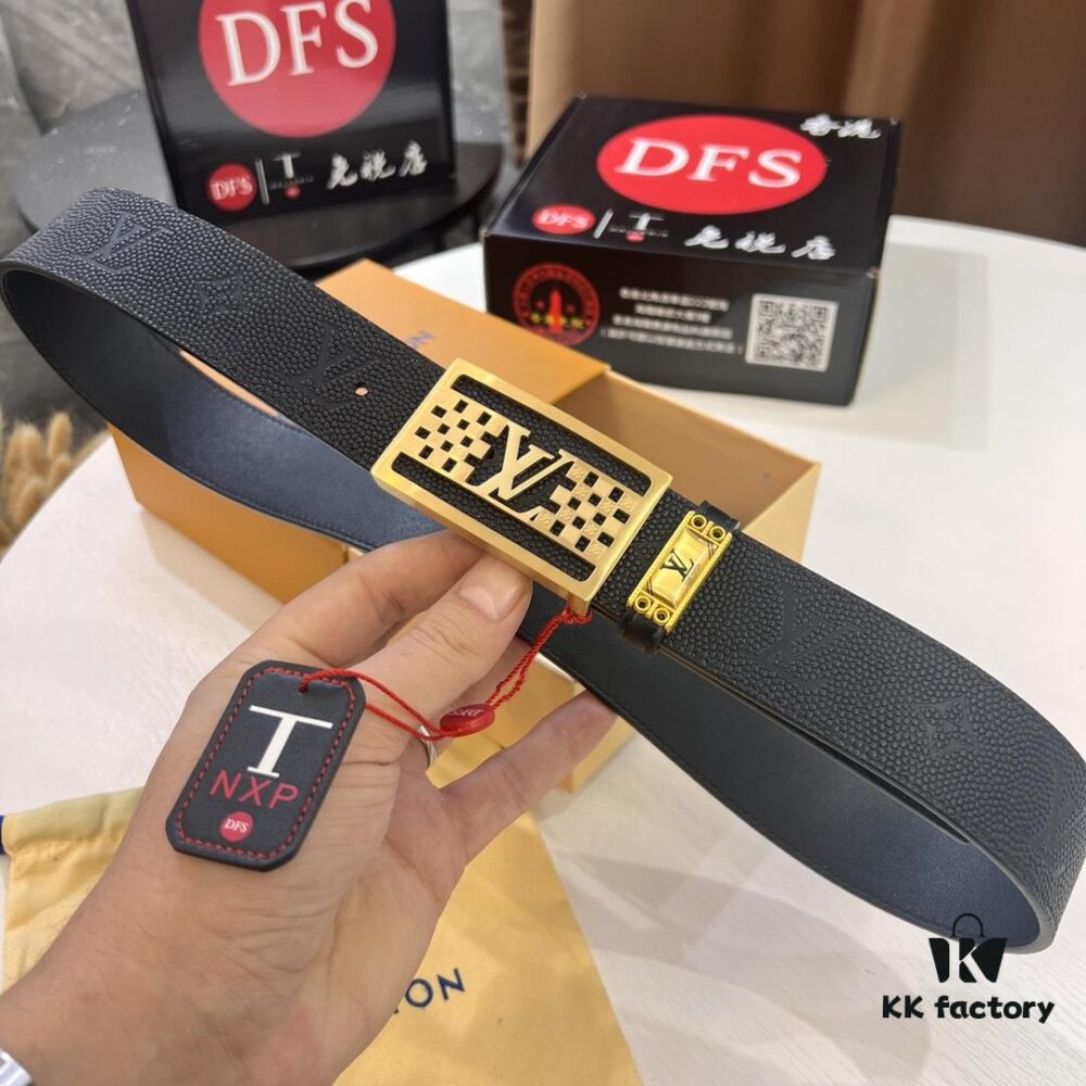 Top-tier Leather Belt, Hong Kong Duty-Free T Gift Box 🎁 (NXP RFID Tag with Official Website Verification, Authentic Anti-Counterfeit Chip) - LV Corrosion-Pierced Stainless Steel Hardware, Italian Imported Calfskin