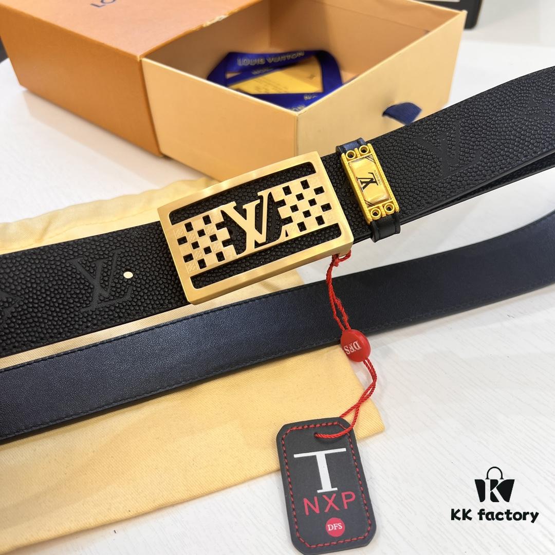 Top-tier Leather Belt, Hong Kong Duty-Free T Gift Box 🎁 (NXP RFID Tag with Official Website Verification, Authentic Anti-Counterfeit Chip) - LV Corrosion-Pierced Stainless Steel Hardware, Italian Imported Calfskin