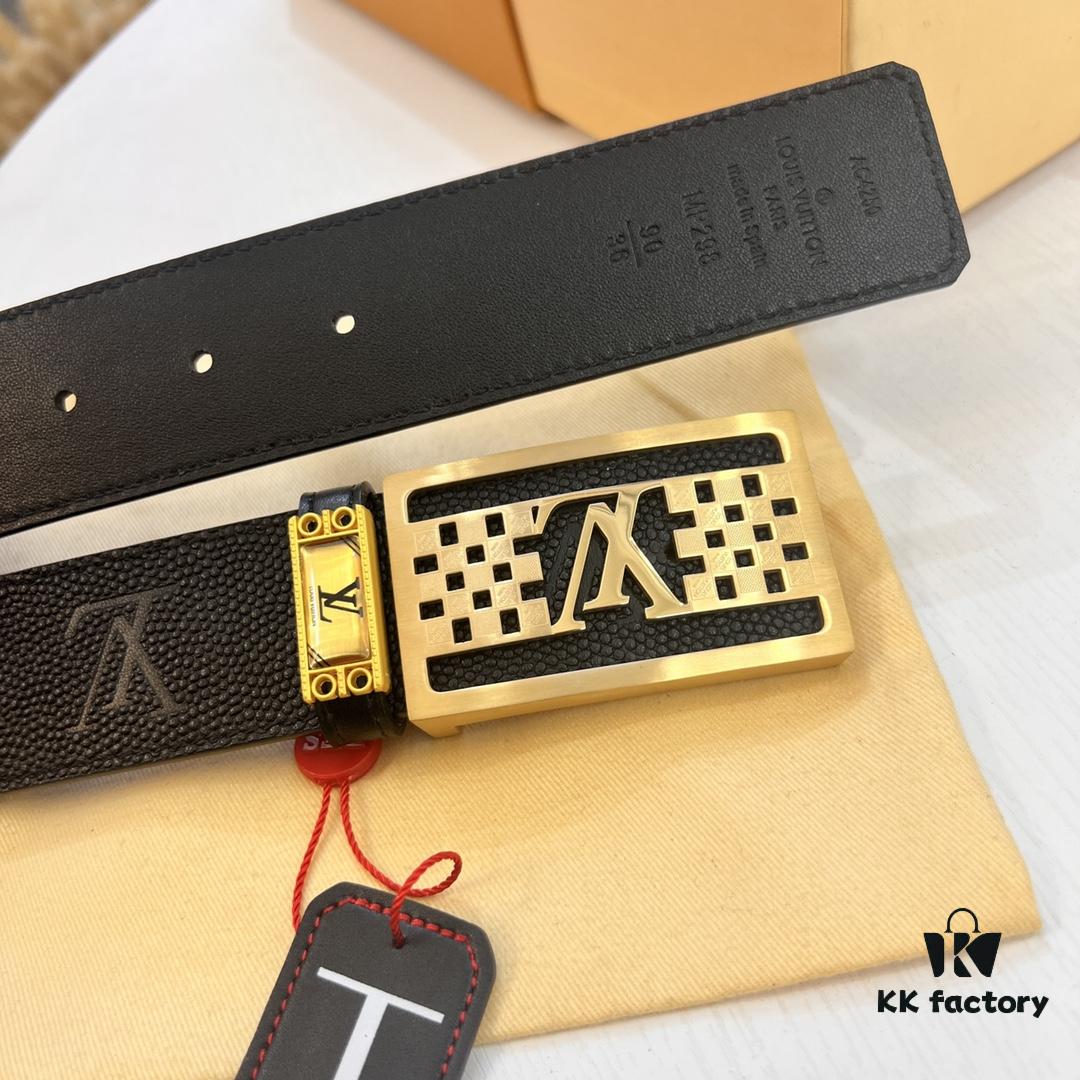 Top-tier Leather Belt, Hong Kong Duty-Free T Gift Box 🎁 (NXP RFID Tag with Official Website Verification, Authentic Anti-Counterfeit Chip) - LV Corrosion-Pierced Stainless Steel Hardware, Italian Imported Calfskin