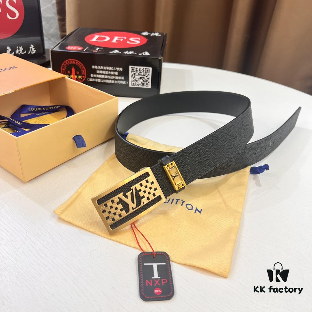 Top-tier Leather Belt, Hong Kong Duty-Free T Gift Box 🎁 (NXP RFID Tag with Official Website Verification, Authentic Anti-Counterfeit Chip) - LV Corrosion-Pierced Stainless Steel Hardware, Italian Imported Calfskin
