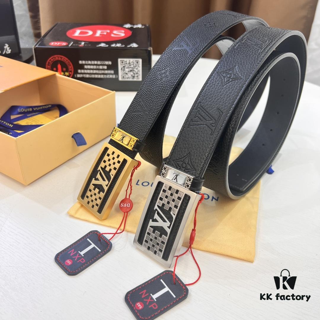Top-tier Leather Belt, Hong Kong Duty-Free T Gift Box 🎁 (NXP RFID Tag with Official Website Verification, Authentic Anti-Counterfeit Chip) - LV Corrosion-Pierced Stainless Steel Hardware, Italian Imported Calfskin
