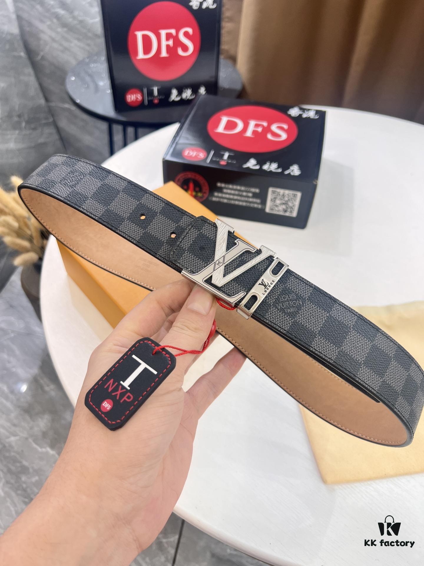 LV Men's Belt, New Arrival, High-End Custom Leather, 3.8cm Width, Full-Grain Suede Calfskin, Corrosion-Finished Hardware, Authenticity Verified via NXP Chip