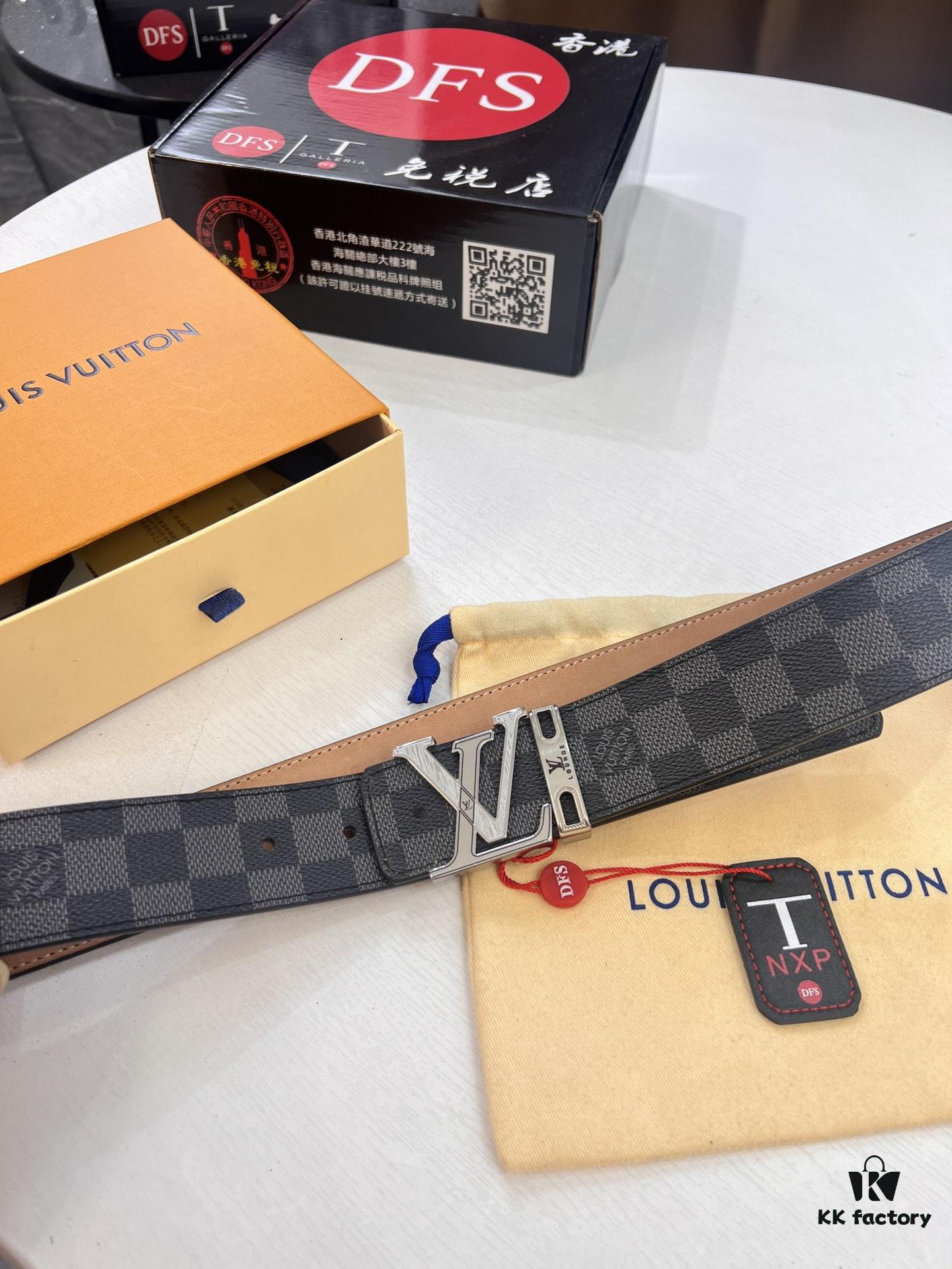 LV Men's Belt, New Arrival, High-End Custom Leather, 3.8cm Width, Full-Grain Suede Calfskin, Corrosion-Finished Hardware, Authenticity Verified via NXP Chip