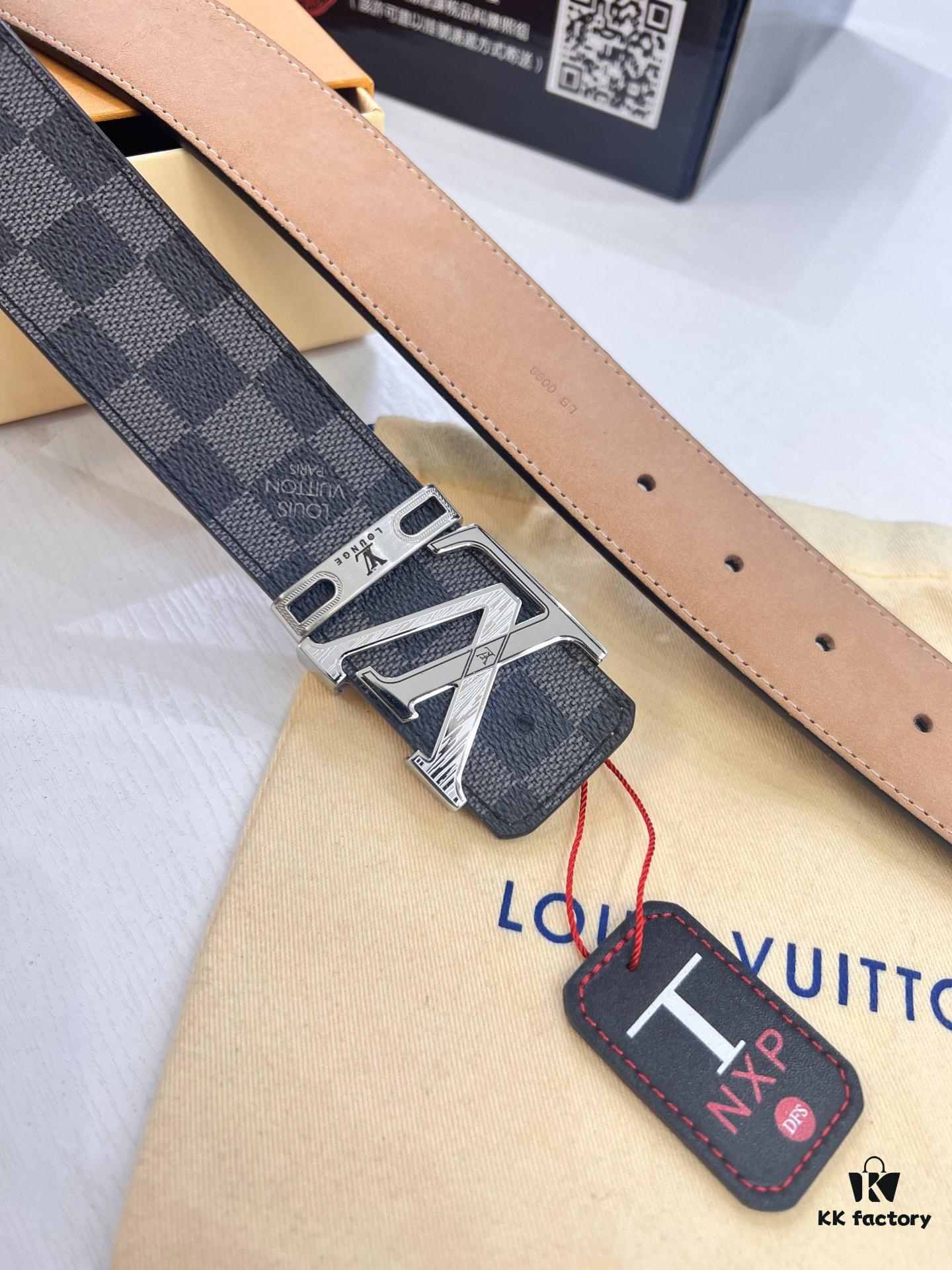 LV Men's Belt, New Arrival, High-End Custom Leather, 3.8cm Width, Full-Grain Suede Calfskin, Corrosion-Finished Hardware, Authenticity Verified via NXP Chip