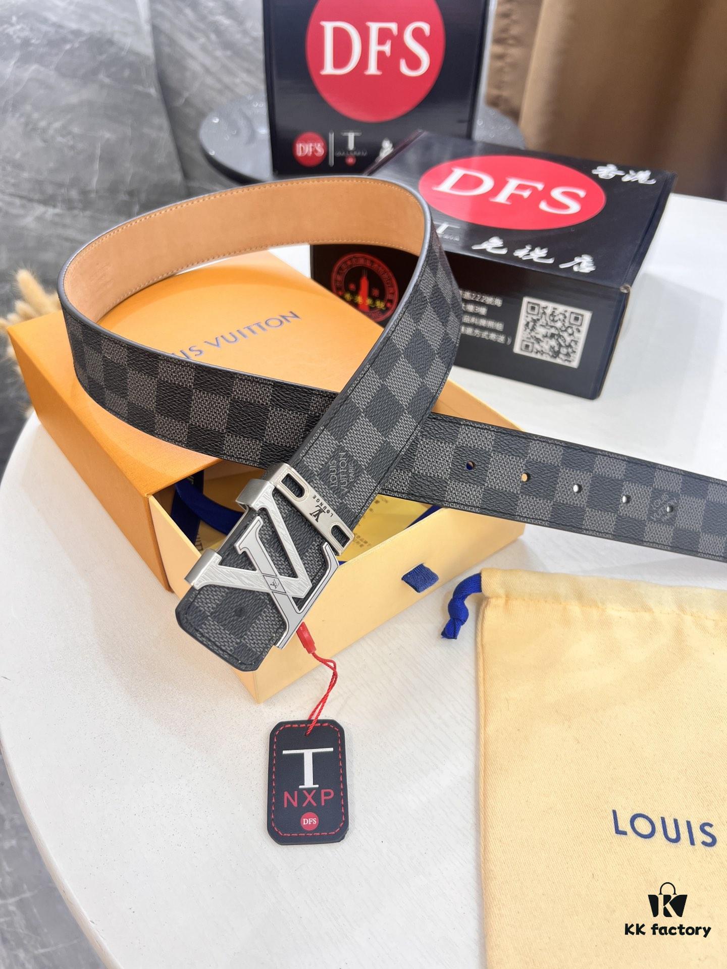 LV Men's Belt, New Arrival, High-End Custom Leather, 3.8cm Width, Full-Grain Suede Calfskin, Corrosion-Finished Hardware, Authenticity Verified via NXP Chip