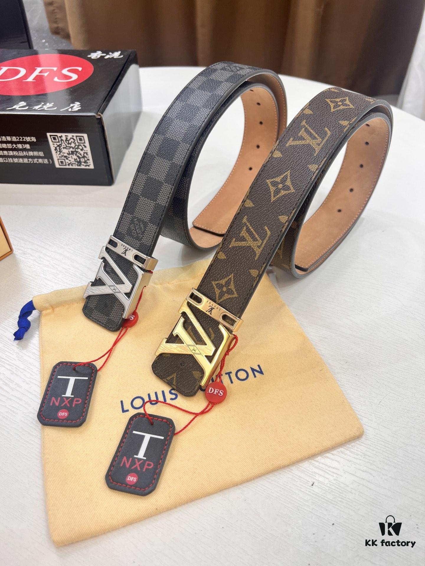 LV Men's Belt, New Arrival, High-End Custom Leather, 3.8cm Width, Full-Grain Suede Calfskin, Corrosion-Finished Hardware, Authenticity Verified via NXP Chip