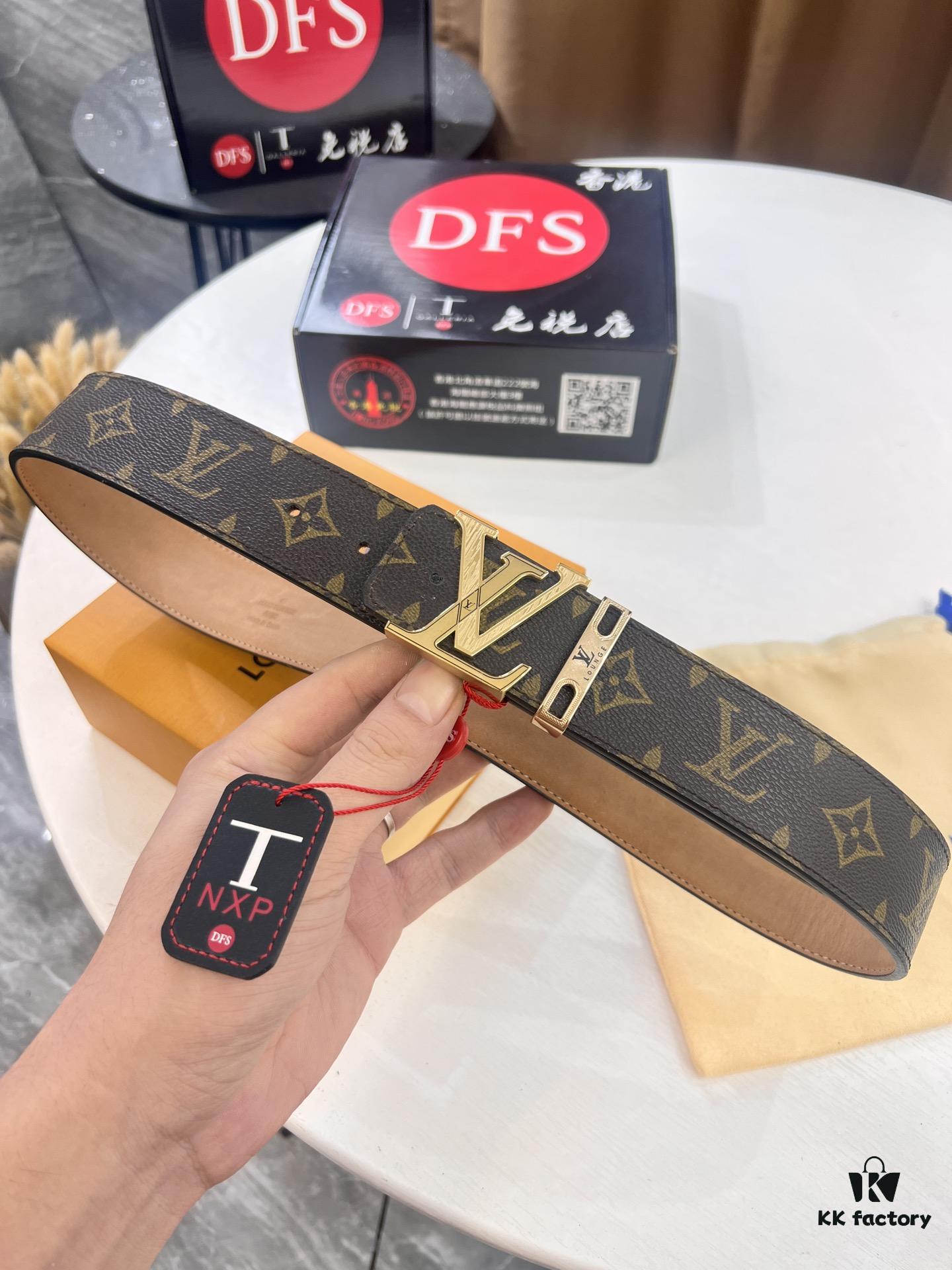 LV Men's Belt, New Arrival, Premium Cowhide Leather, 3.8cm Width, Original Imported Fabric, Corrosion-Resistant Metal Logo