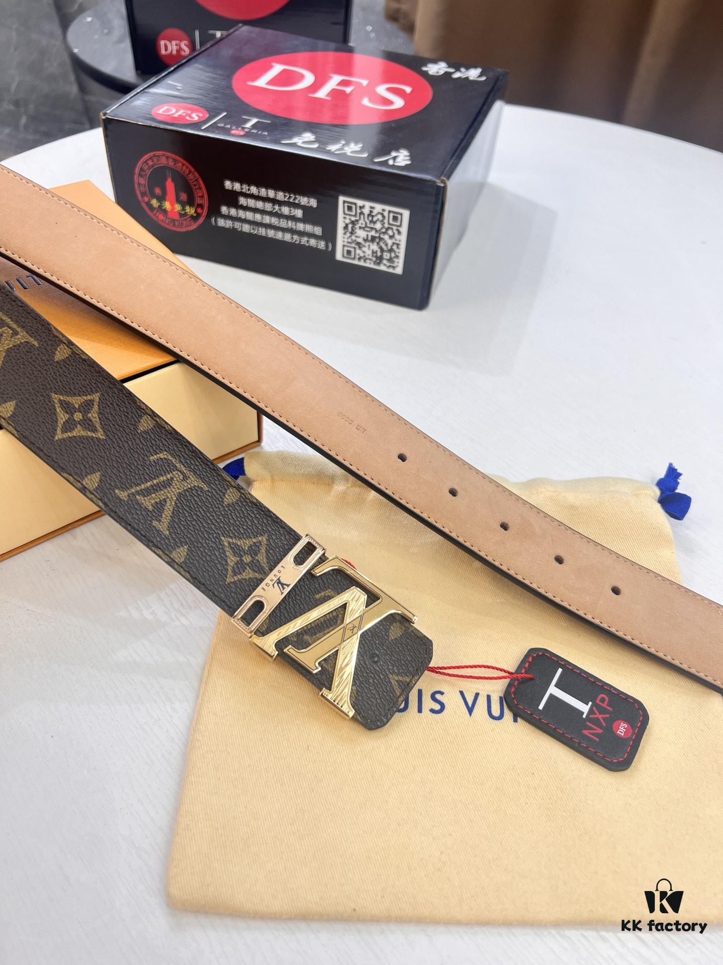 LV Men's Belt, New Arrival, Premium Cowhide Leather, 3.8cm Width, Original Imported Fabric, Corrosion-Resistant Metal Logo