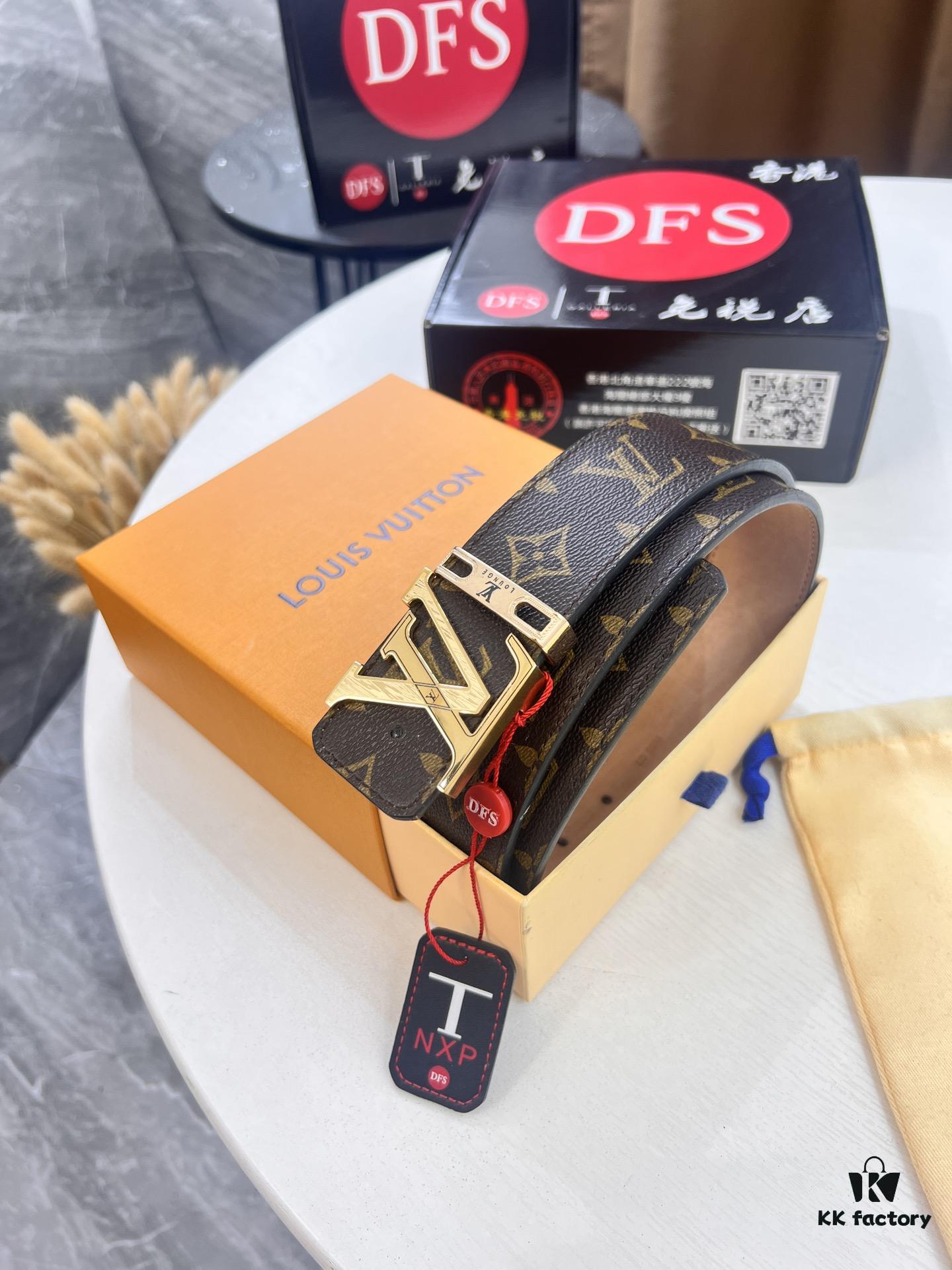 LV Men's Belt, New Arrival, Premium Cowhide Leather, 3.8cm Width, Original Imported Fabric, Corrosion-Resistant Metal Logo