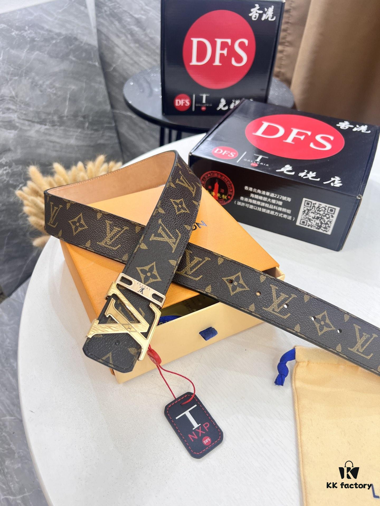 LV Men's Belt, New Arrival, Premium Cowhide Leather, 3.8cm Width, Original Imported Fabric, Corrosion-Resistant Metal Logo