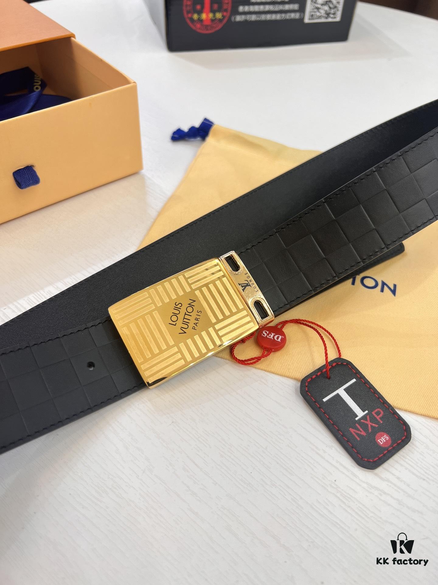 Top Quality Genuine Leather Belt, Louis Vuitton LV Style, 3.8cm Width, Imported South African Cowhide, Dual-Sided Texture, Full-Grain Cow Leather Men's Dress Belt